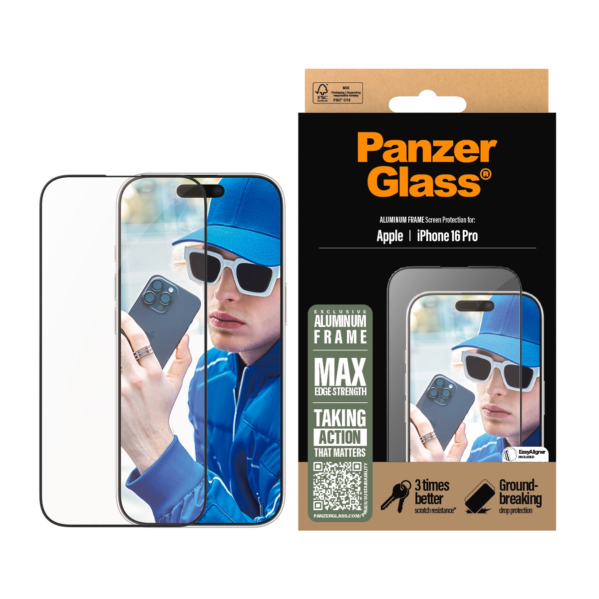 PANZERGLASS Displayschutzglas "Aluminum Frame Screen Protection", B:11cm H:1,3cm T:19,5mm, transparent, Displayfolien, Displayschutzfolie,