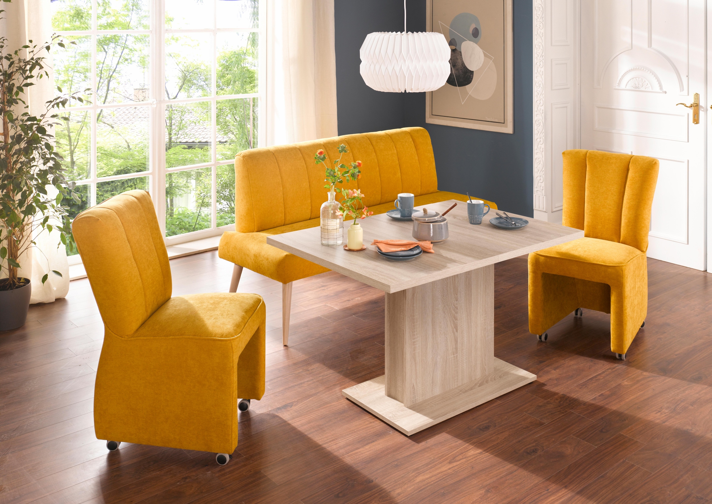 exxpo - sofa fashion Sitzbank »Costa, moderne Rückensteppung, bequem und elegant, hoher Holzfuß«, hochwertige Detailverarbeitung, Frei im Raum stellbar