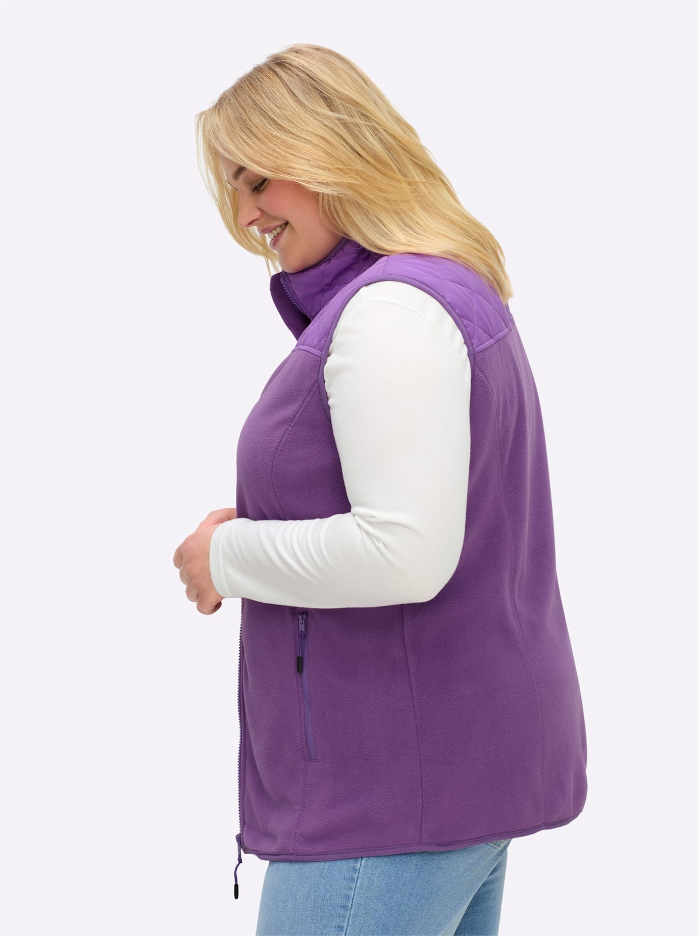 Fleeceweste SHEEGO, Damen, Gr. 50, lila, 100% Polyester, Einsatz:100% Polyester, Wattierung:100% Polyester, unifarben, Westen Fleeceweste 3