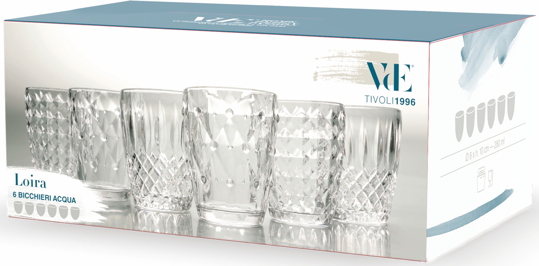 Villa d'Este Gläser-Set »Loira Transparent«, (Set, 6 tlg.), Wassergläser-Set, 6-teilig, Inhalt 280 ml