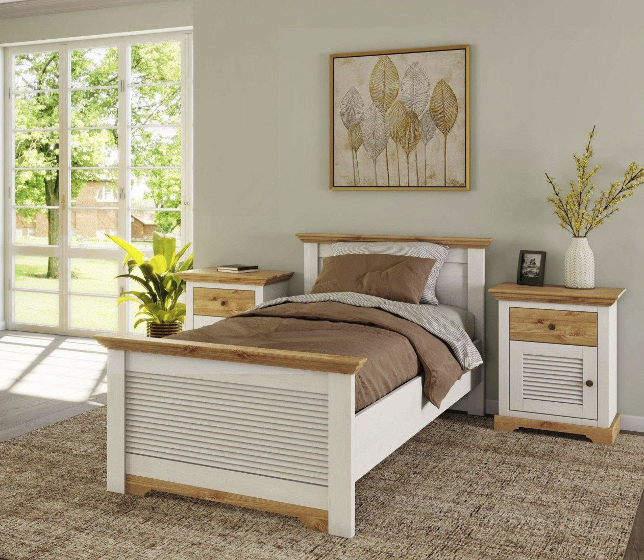 OTTO home Bett "Rauna, Landhausstil, edles Design mit Lamellen und Kassetten, 2 Farben" Breite/Belastbarkeit 180cm=220 KG, 90cm=120KG, FSC zertifiziertes Kieferholz, massive Qualität mit Lattenrost