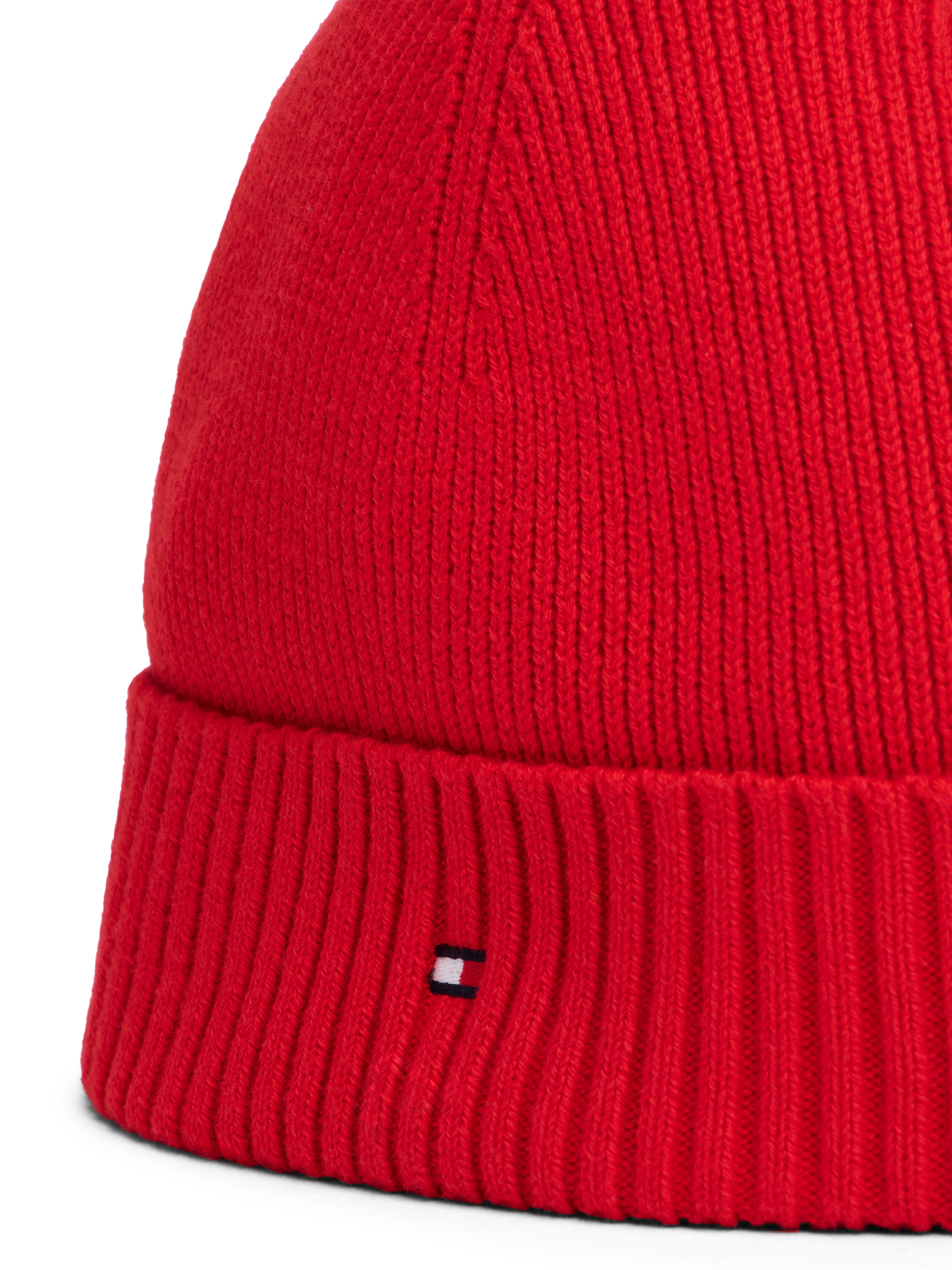 Tommy Hilfiger Strickmütze »TH FLAG PIMA COTTON BEANIE«, Beanie mit Logostickerei, mit Kaschmiranteil Unisex