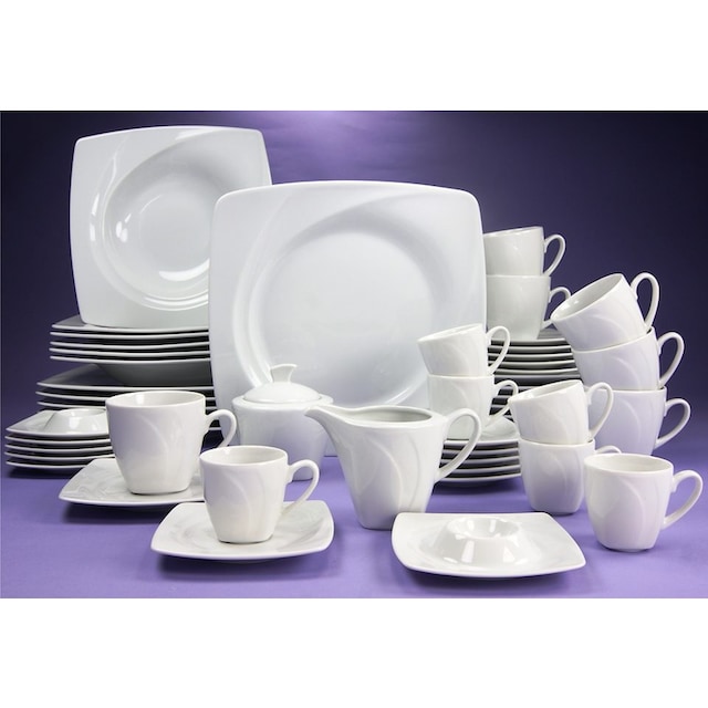 CreaTable Kombiservice »Geschirr-Set Celebration«, (50 tlg., Kaffeeservice  und Tafelservice im Set, für 6 Personen), Service, weiß, außergewöhnliche  Geometrie, 50 Teile, für 6 Personen | BAUR