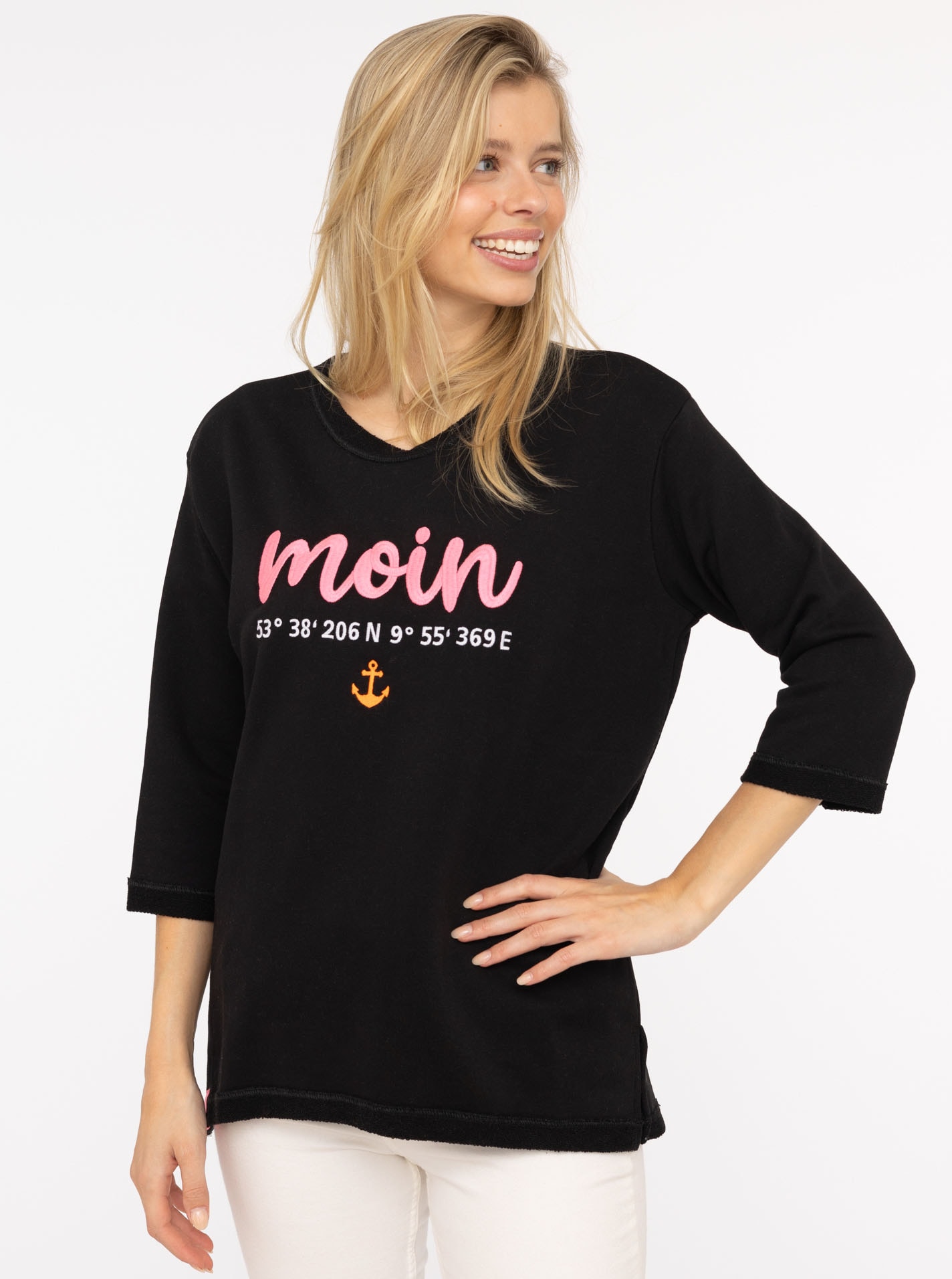 Zwillingsherz 3/4-Arm-Shirt ""Moin"" mit Moin Stickerei und Anker, ausgefra günstig online kaufen