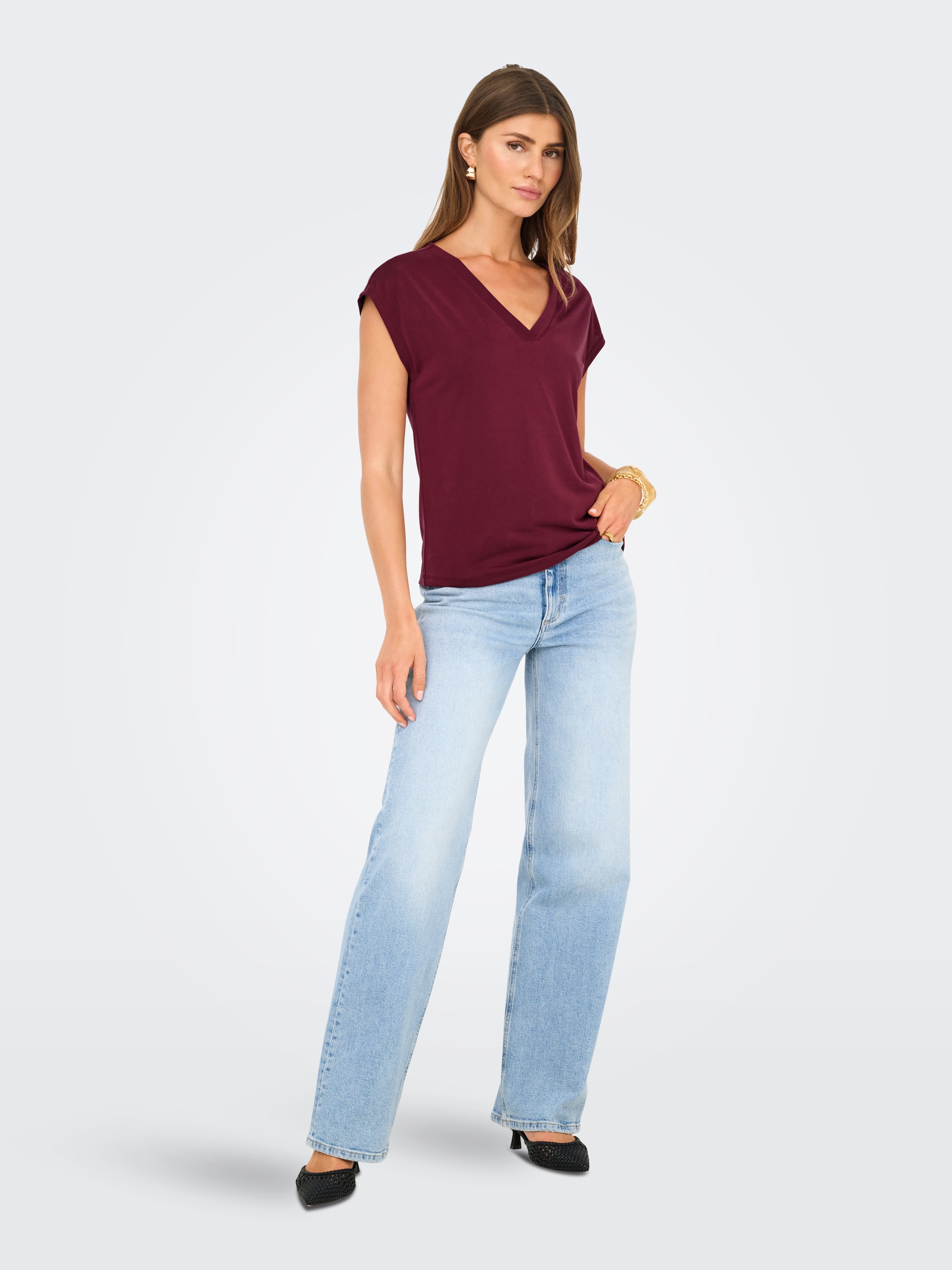 ONLY V-Shirt »ONLFREE S/S MODAL V-NEC TOP BOX JRS NOOS«