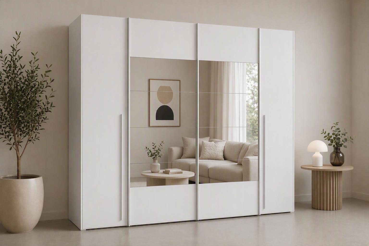 FORTE Kleiderschrank "Narago, Kombischrank mit Spiegel" B/H/T ca. 270/210/61cm, Schwebetüren in Kombination mit Drehtüren, Made in Europe