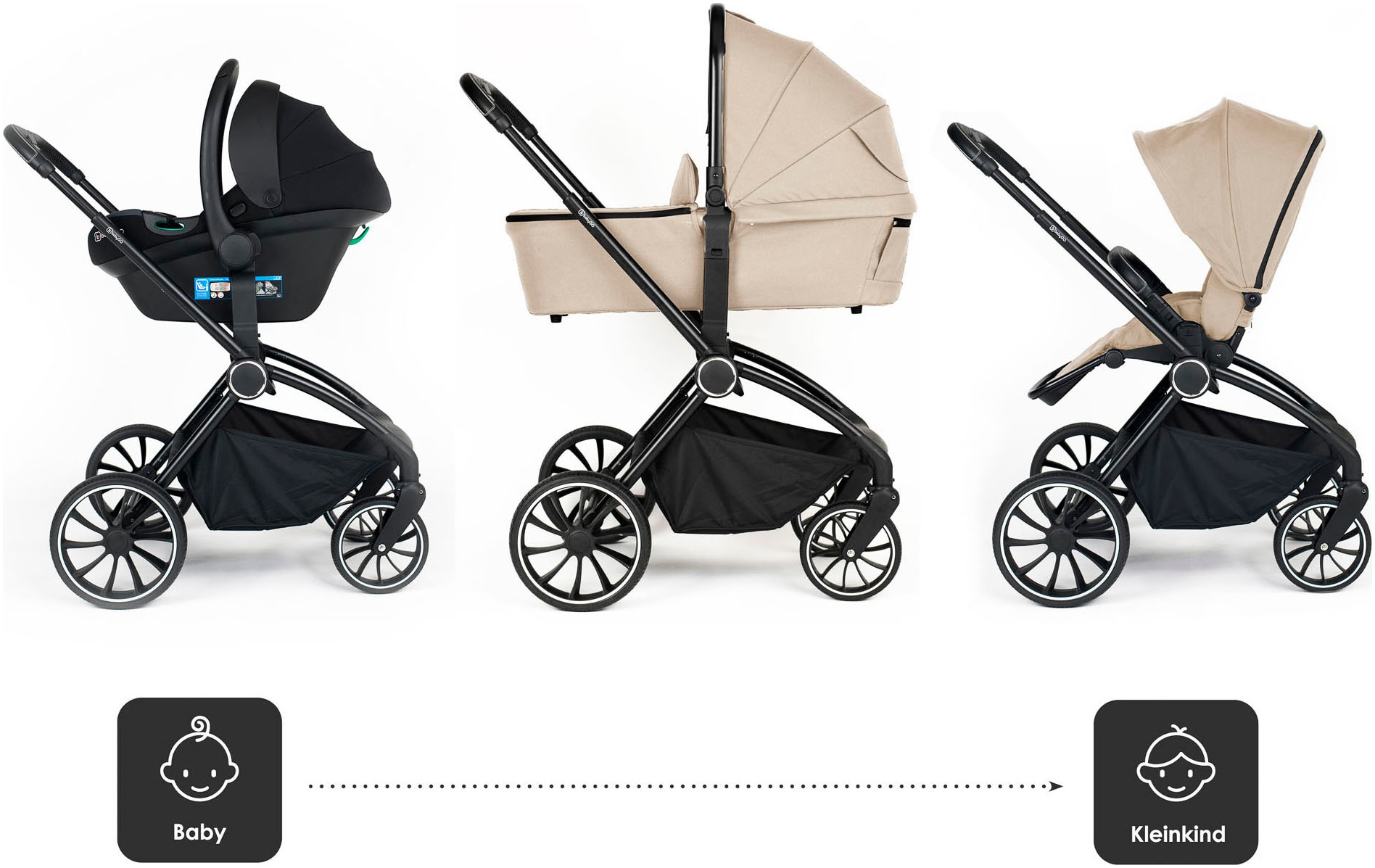 BabyGo Kombi-Kinderwagen »Harmony 3in1«, inkl. Babyschale mit Adaptern