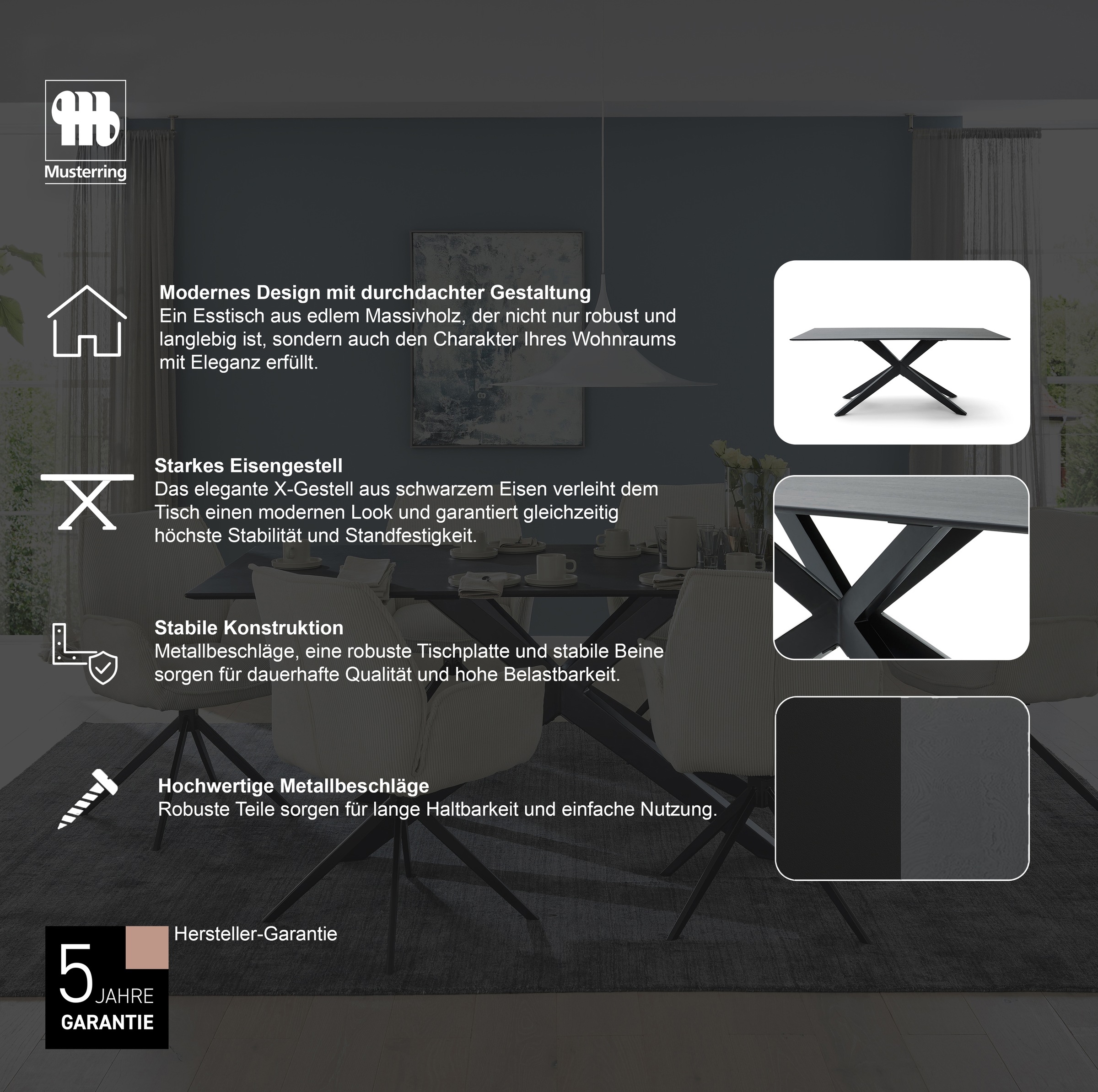 Musterring Tiama Dining Table Black 180x100x76cm 2