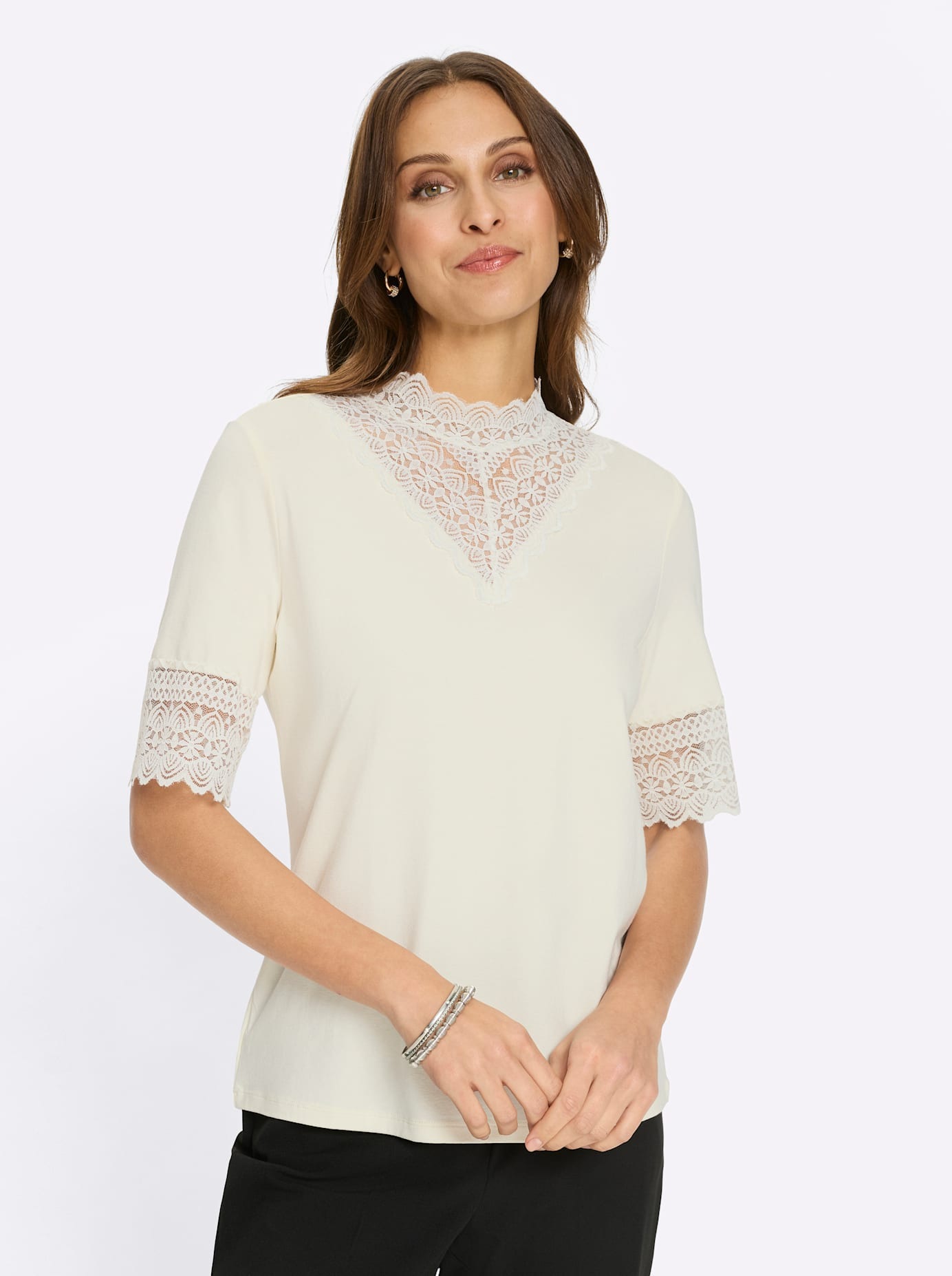 Lady Stehkragenshirt "Spitzen-Shirt" 1 tlg. günstig online kaufen