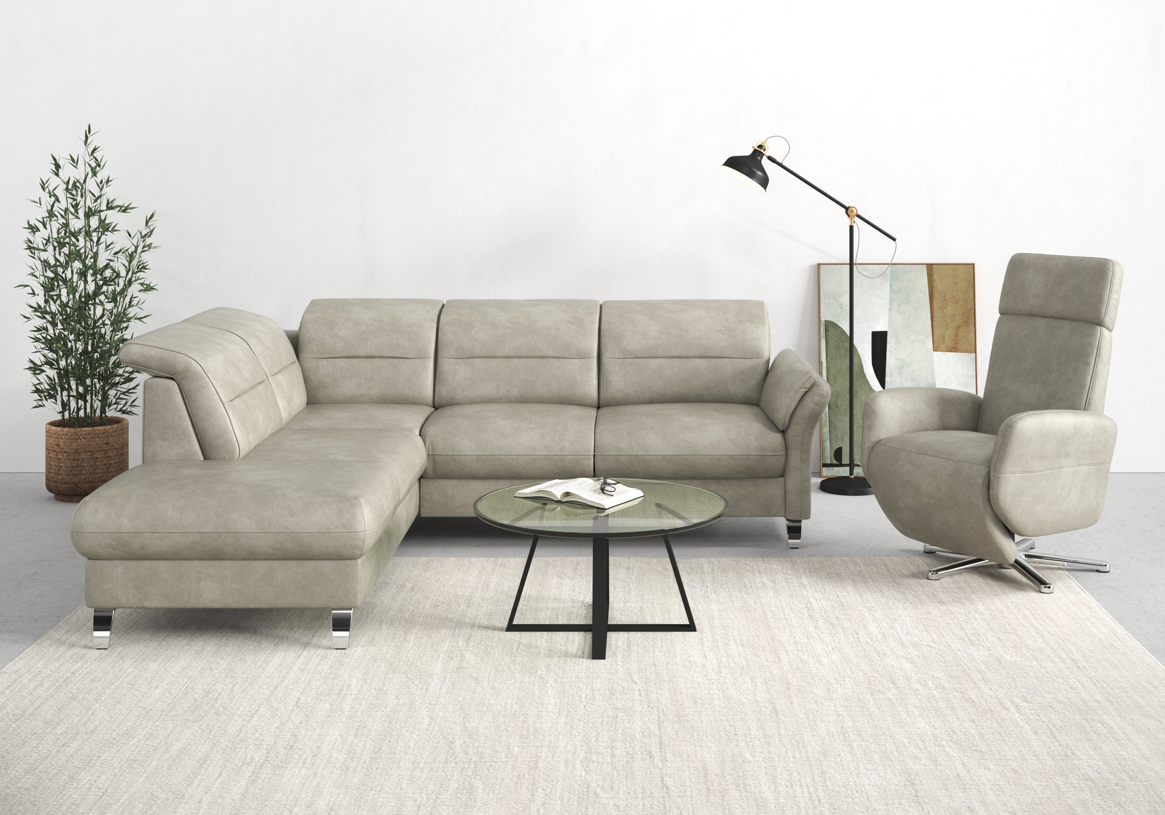 sit&more Ecksofa "Grenoble L-Form mit Federkern" wahlweise mit Schlaffunktion, Bettkasten, Arm- und Kopfteilverstellung
