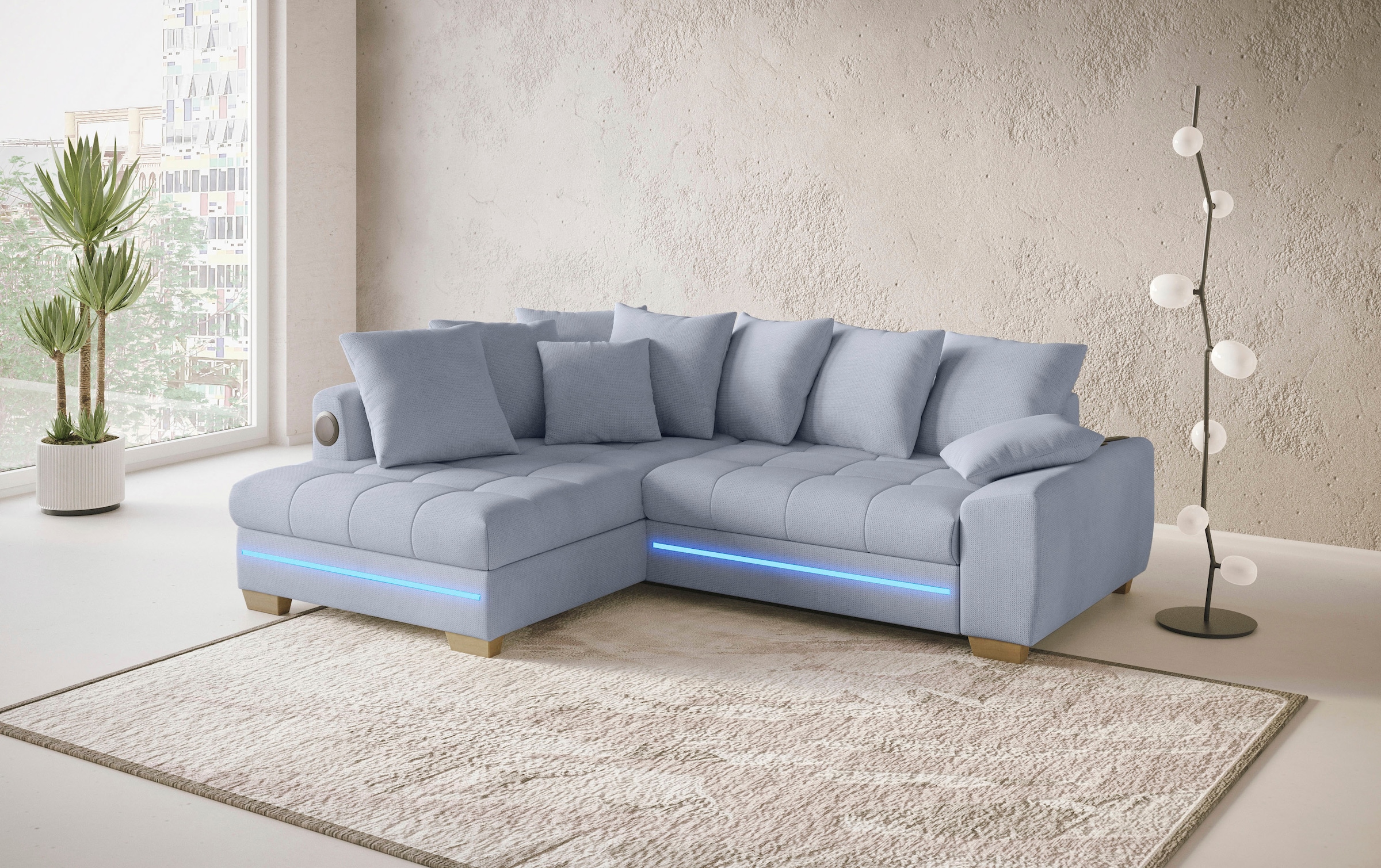Mr. Couch Ecksofa »Nikita II, L-Form«, RGB-LED, Bluetooth-Soundsystem, wahlweise mit Bett, Bettkasten