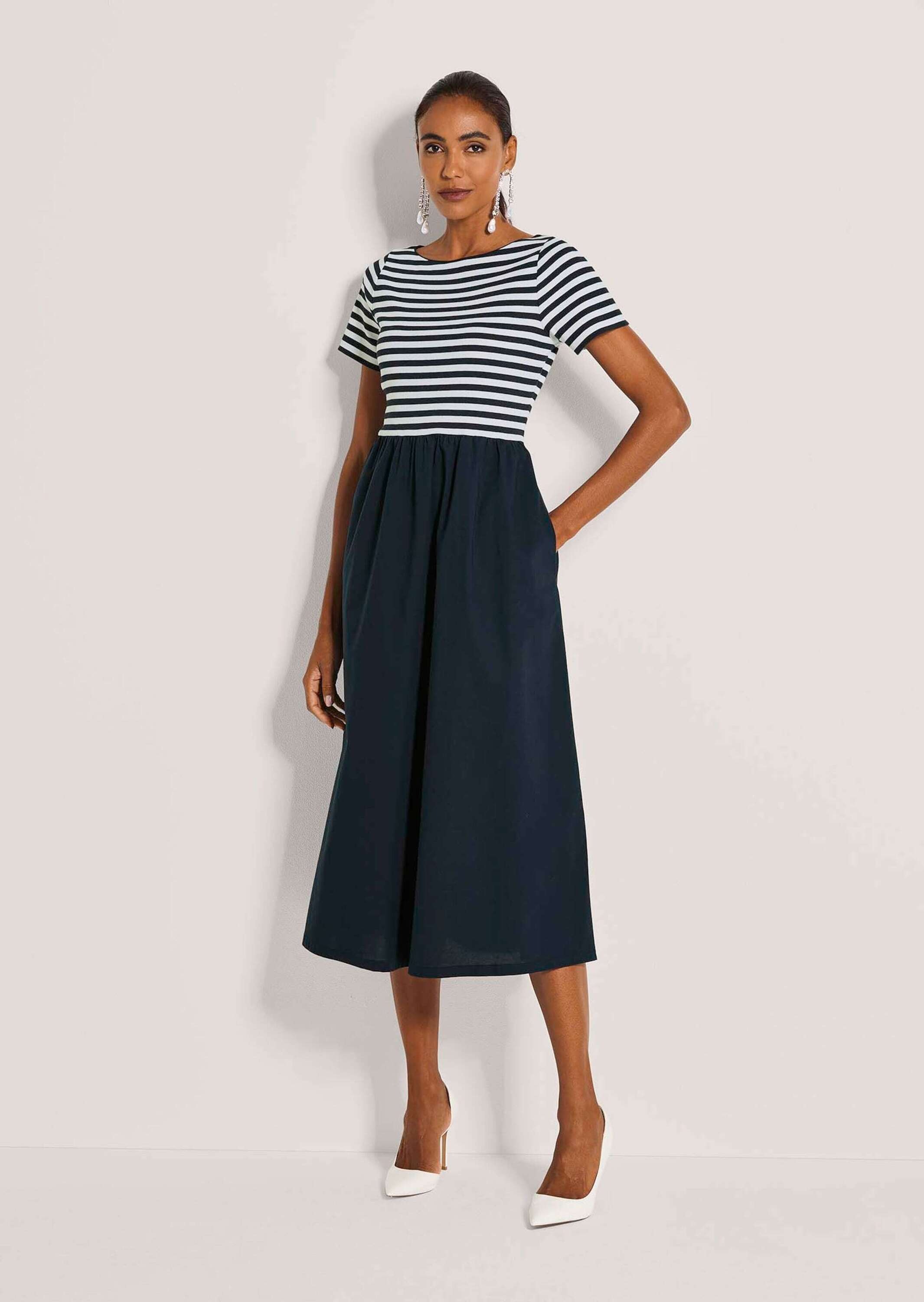 MADELEINE Midikleid »Jerseykleid Baumwollkleid mit Streifendetails« Nahttasche Seitennahttaschen