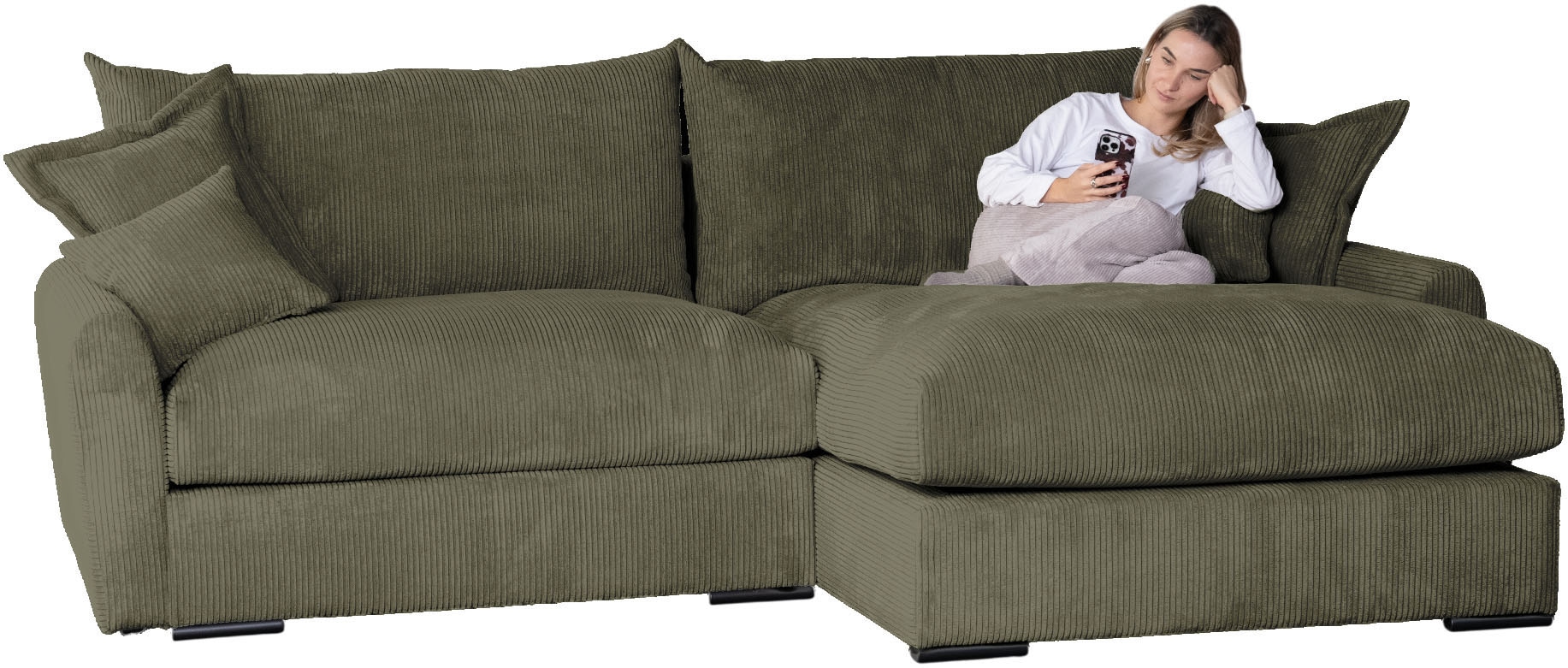Home affaire Ecksofa »Finca XL L-Form, B: 190 cm« 4 Zierkissen, Mega-Sofa, in Cord oder Chenille-Struktur, Federkern