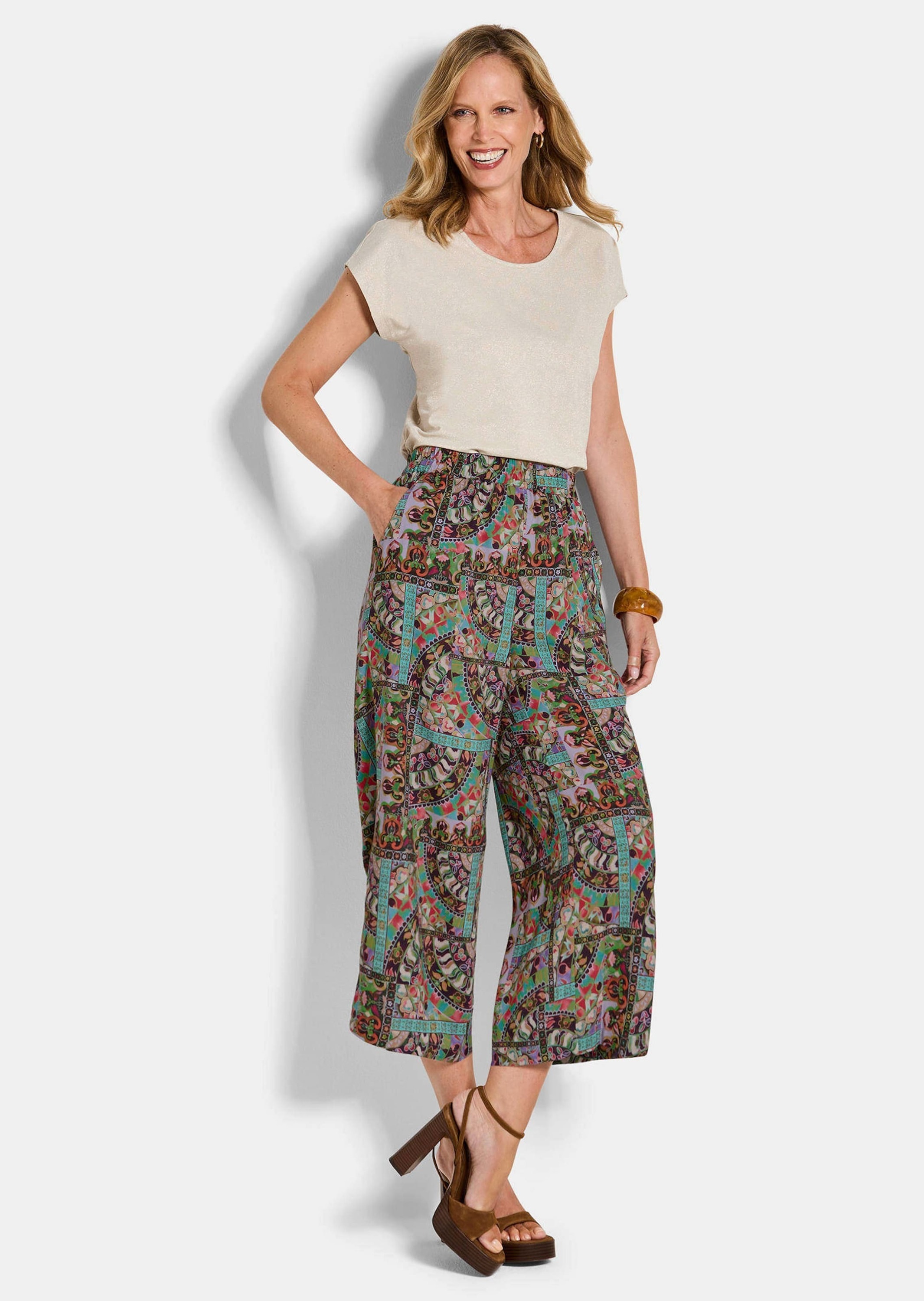 GOLDNER Schlupfhose "Kurzgröße Weite Hose VERA mit Patch-Print" günstig online kaufen