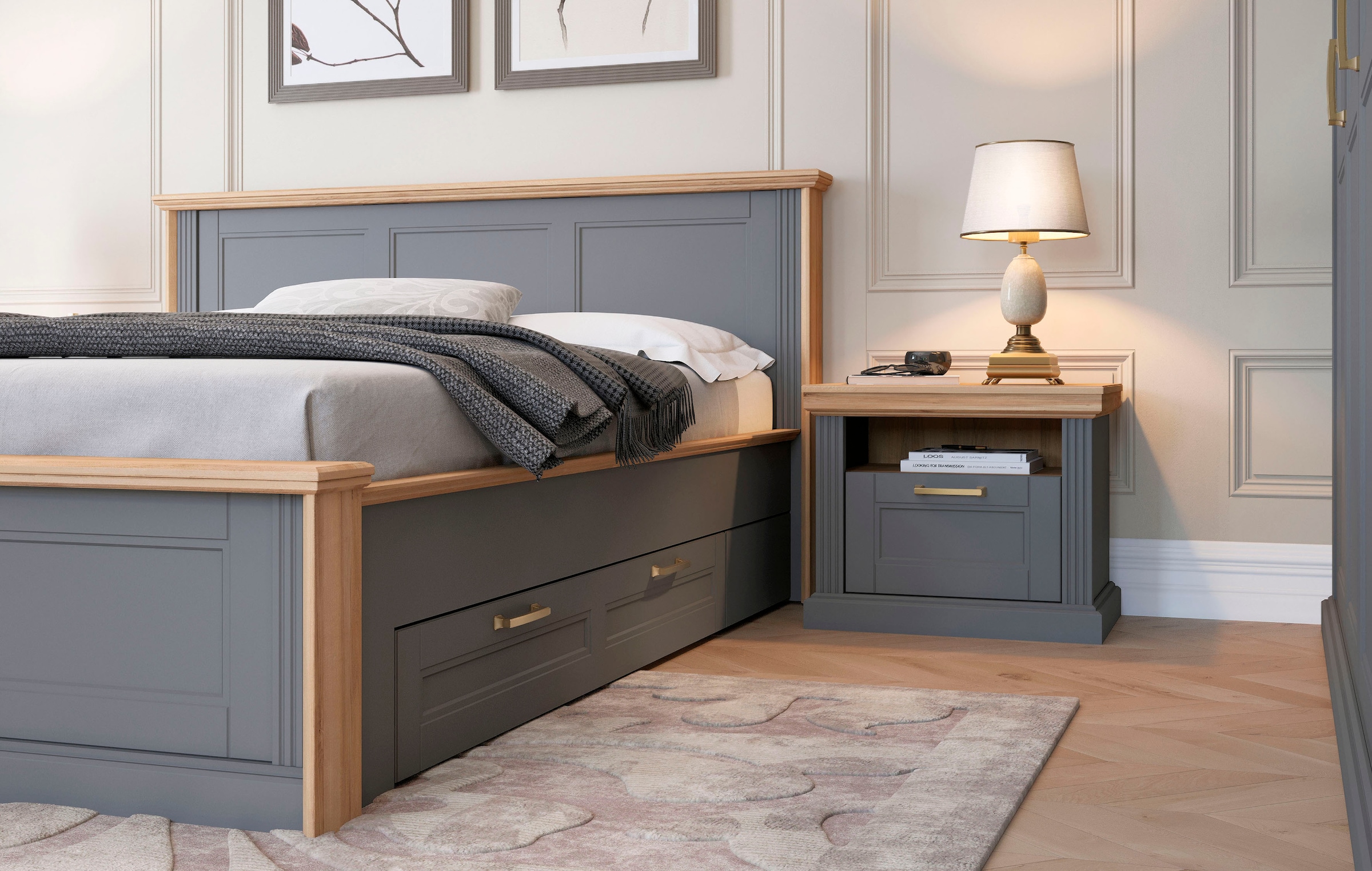 OTTO home 1100000002199 "Tara, im klassischen Landhausstil, FSC-zertifiziert" 1 offenes Fach und 1 Schublade mit Metallgriff, Soft-Close-Funktion, lackiert mit wasserbasiertem UV-Lack, 62x43x52cm (BxHxT)