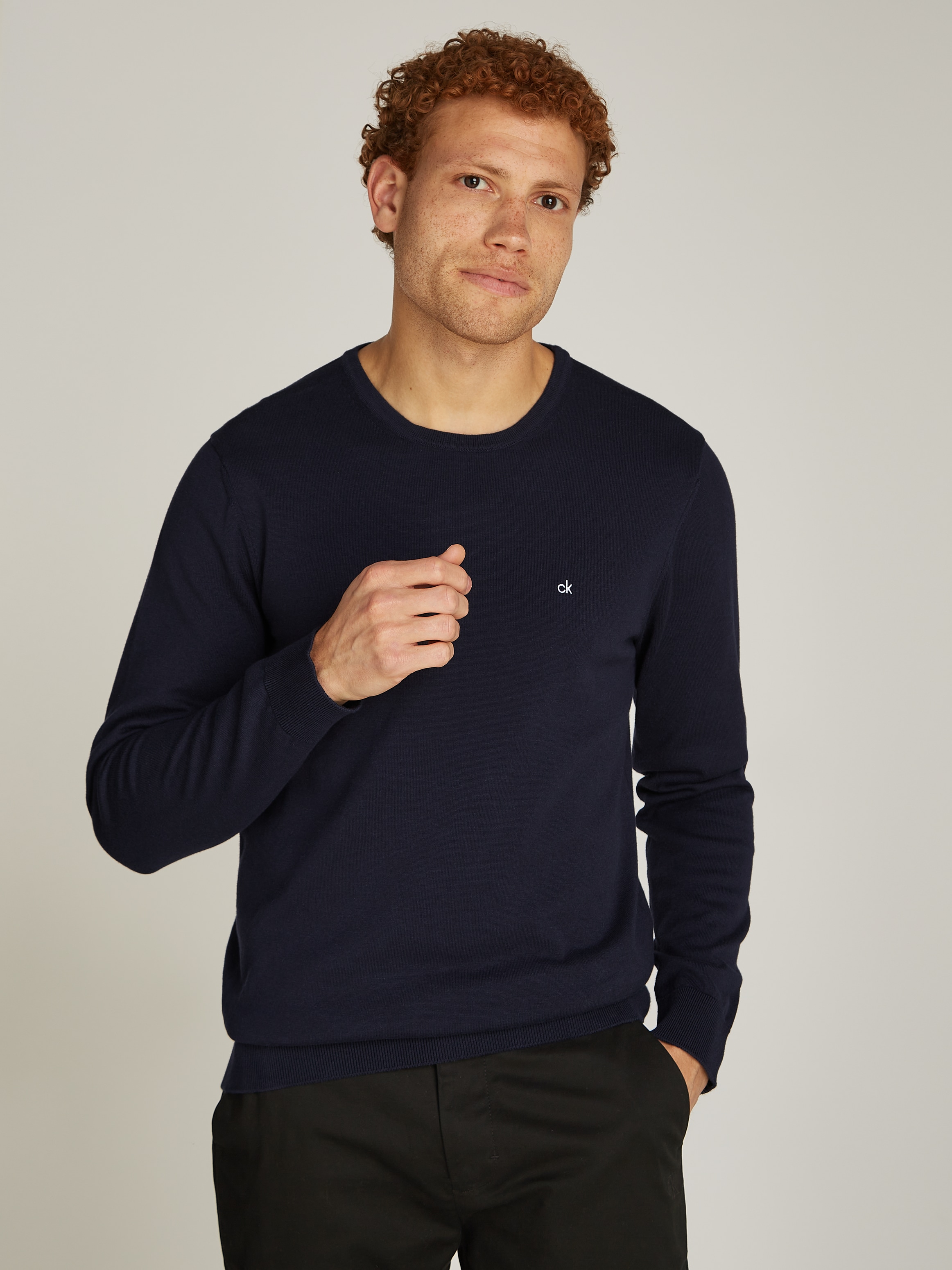 Calvin Klein Rundhalspullover "COTTON SILK BLEND CN SWEATER", mit Logoprägung