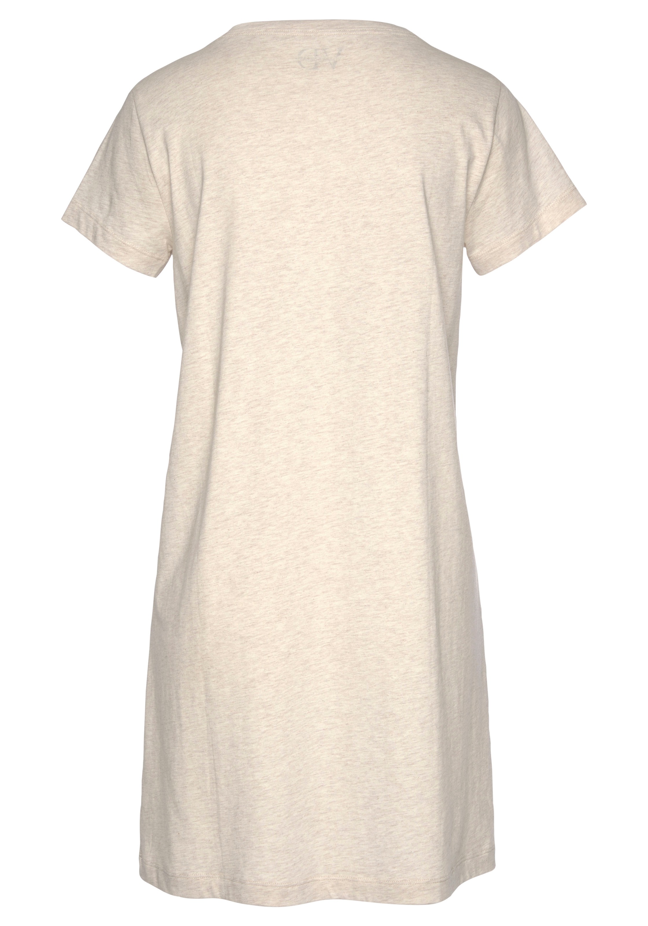Sleepshirt LASCANA, Damen, Gr. 40/42, N-Gr, beige (sand, meliert), Single Jersey, Obermaterial: 100% Baumwolle, bedruckt, Basic, Basic kurz, Rundhals, eingesetzt, Kleider Sleepshirt, mit Palmen-Print 3