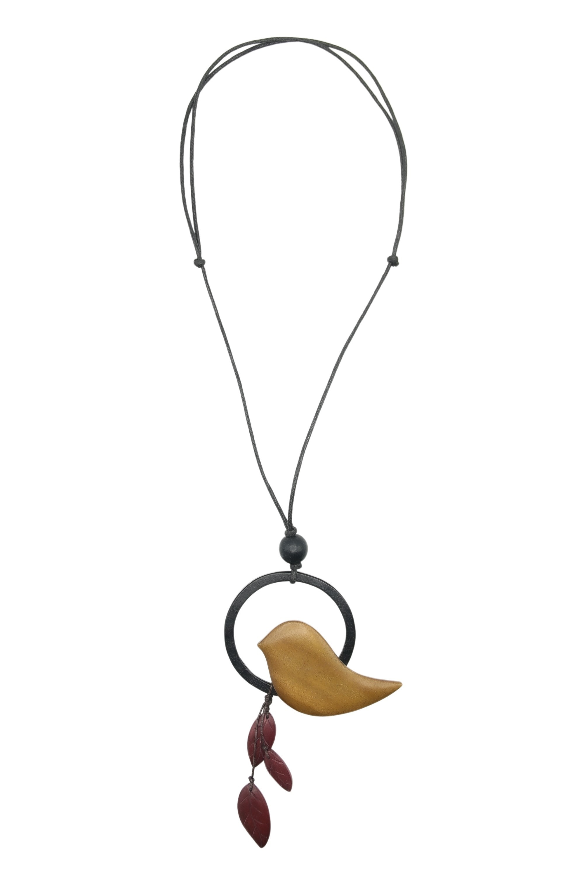 Lange Kette »Desna«, mit Vogel und Ring aus Holz als Anhänger