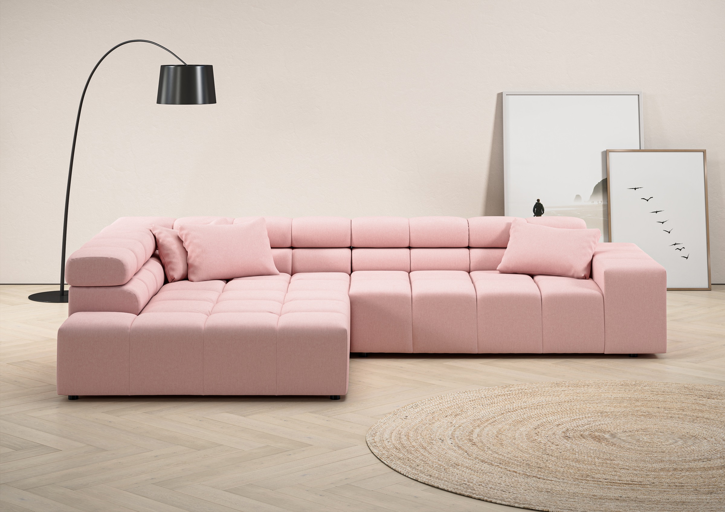 Ecksofa HOME AFFAIRE "Ancona incl. Kopfteilverstellung, Breite 319cm, L-Form", rosa (rosé), B:319cm H:70cm T:215cm, Struktur (85% Polyester, 15% Viskose);Luxus-Microfaser weich (98% Polyester, 2% Nylon);Velours (100% Polyester), Sofas, Ecksofa, wahlweise  10
