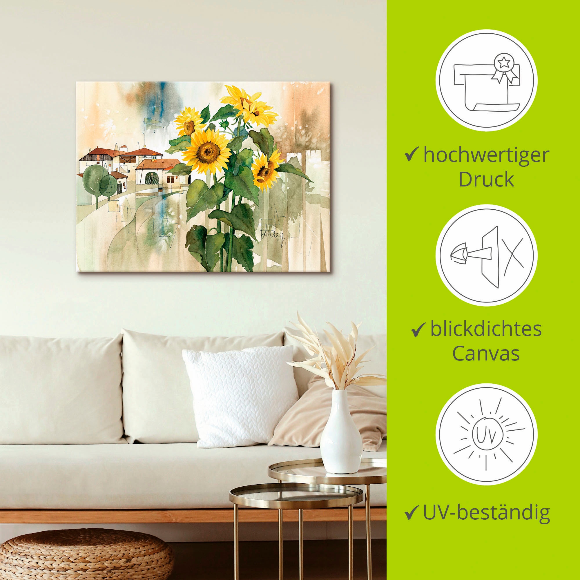 Artland Leinwandbild »Gruss der Sonnenblume«, Blumen, (1 St.), auf Keilrahmen gespannt