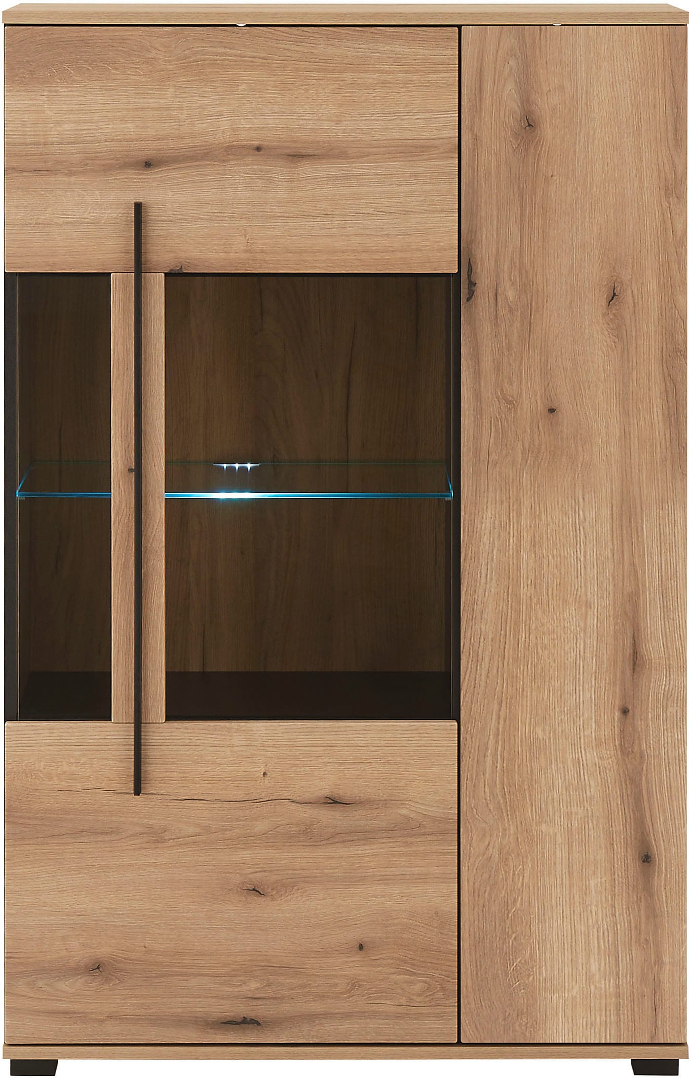 INOSIGN Vitrine »Cantara, Vitrinenschrank in Eiche Evoke oder weiß, Standvitrine«, schwarzer Stangengriff, ausreichend Stauraum, vielseitig einsetzbar