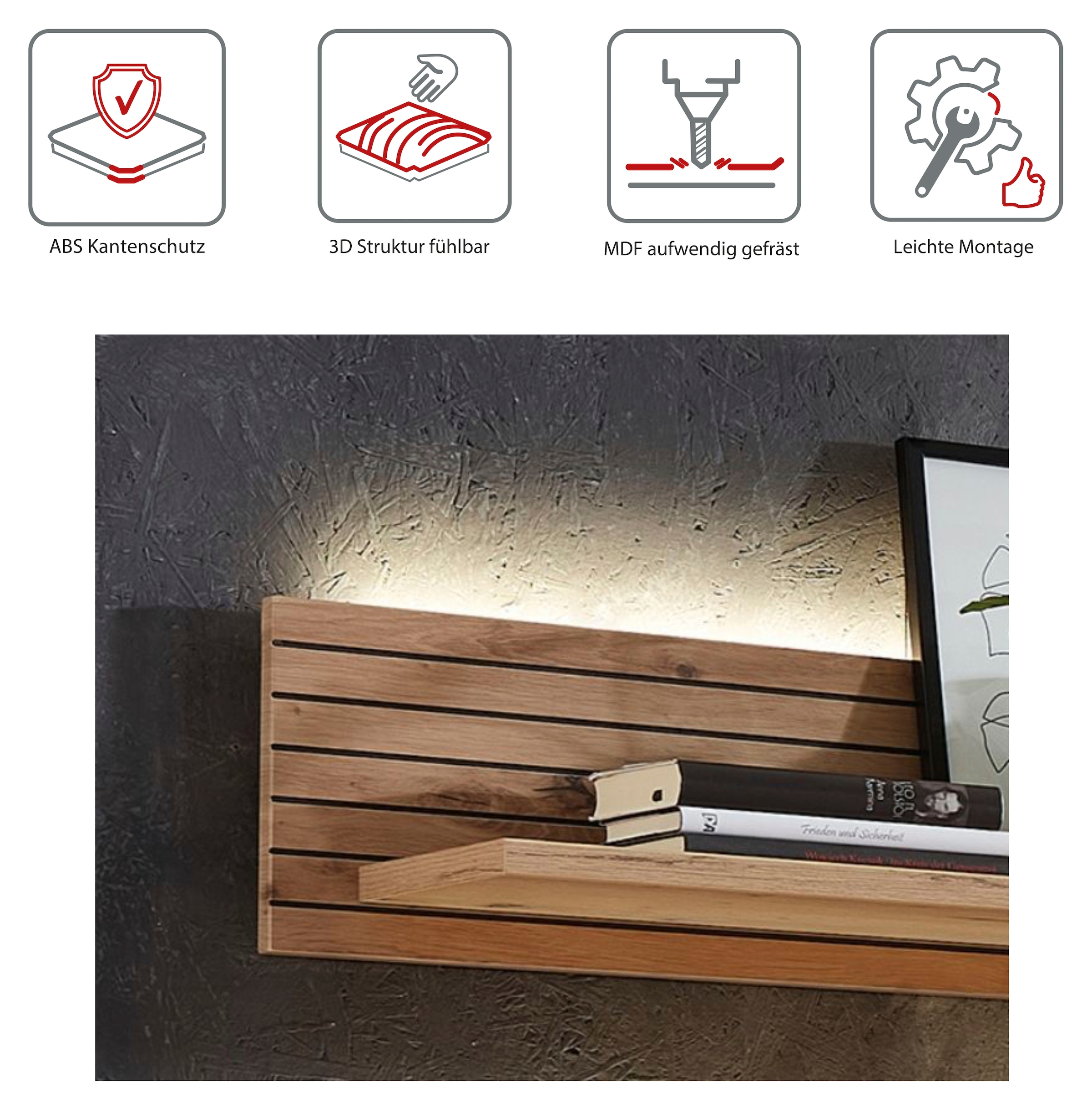 Innostyle Wandboard »Core, Wandbord Maße B/H/T 120x22x23 cm«, (1 St.), Wandbord mit 1 Boden inkl. LED Beleuchtung
