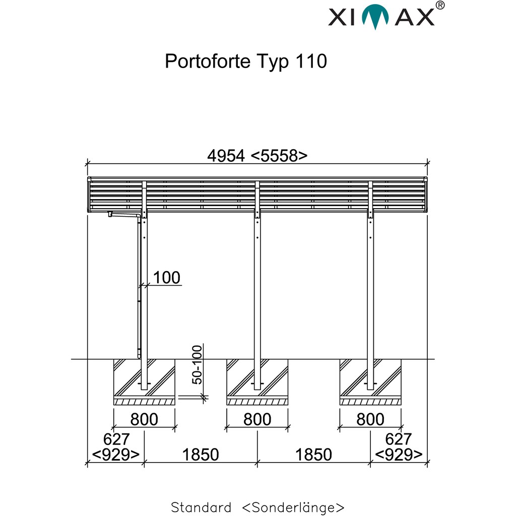 Ximax Einzelcarport »Portoforte Typ 110 Standard-mattbraun«, Aluminium, 254 cm, braun, Aluminium
