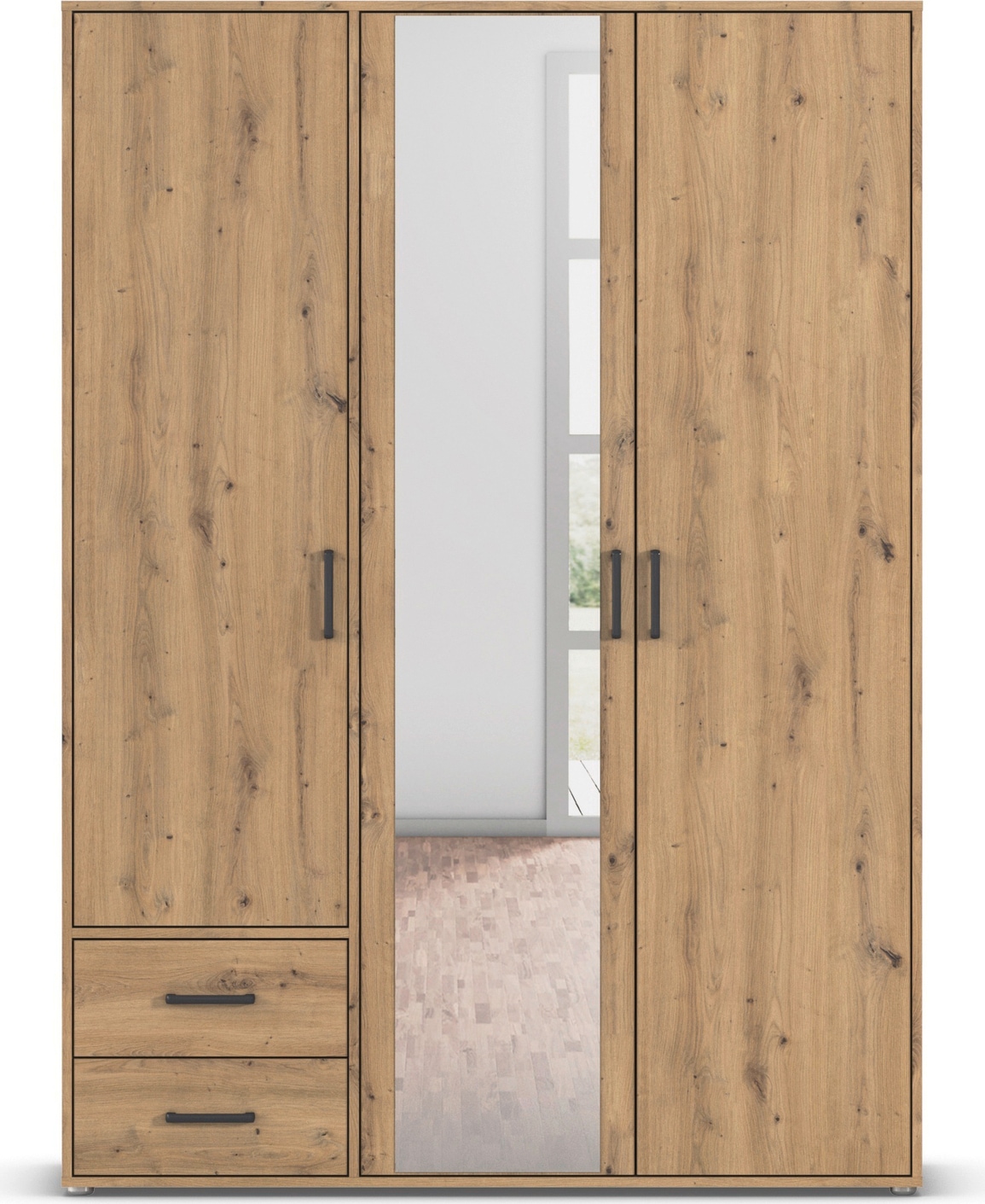 rauch Drehtürenschrank »Kleiderschrank Schrank Garderobe Wäscheschrank VOYAGER«, (in 3 verschiedenen Ausstattungen BASIC/CLASSIC/PREMIUM), mit modernen Griffen in Graumetallic, inkl. Schubkästen und Spiegel