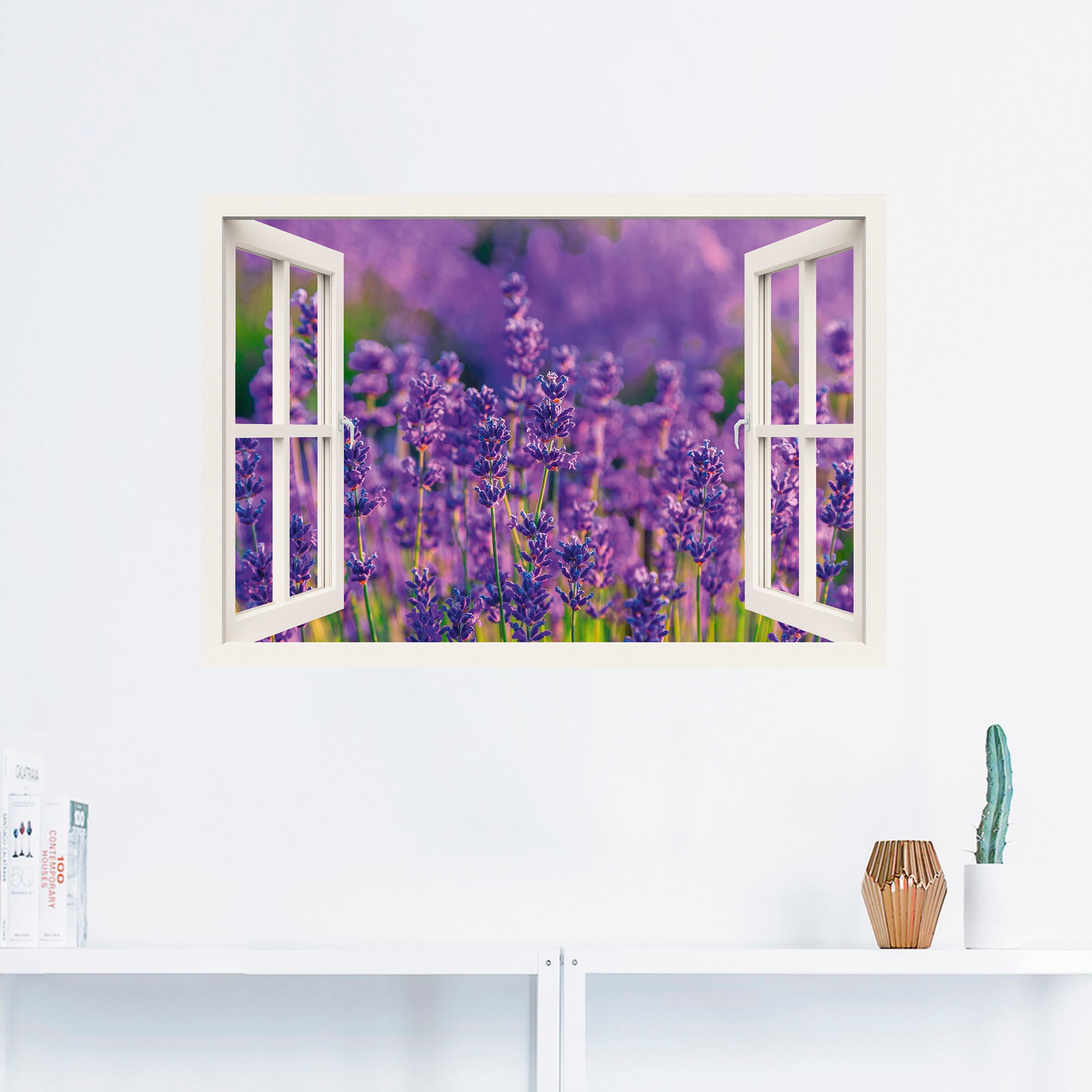 Artland Wandbild »Fensterblick Lavendelfeld in Tihany«, Blumenwiese, (1 St.), als Leinwandbild, Wandaufkleber in verschied. Größen