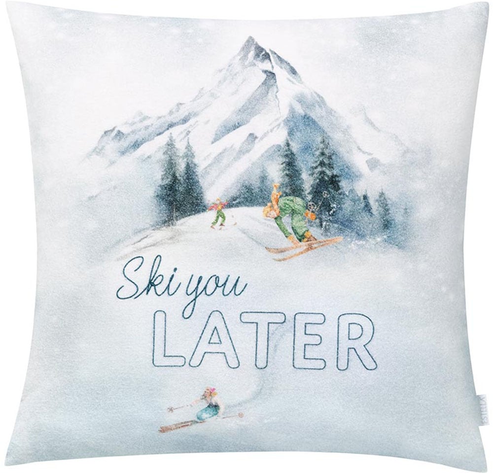 Kissenbezüge ESTELLA, bunt, Flanell, Bezug: 100% Baumwolle, Kissenbezüge, "Ski You Later"