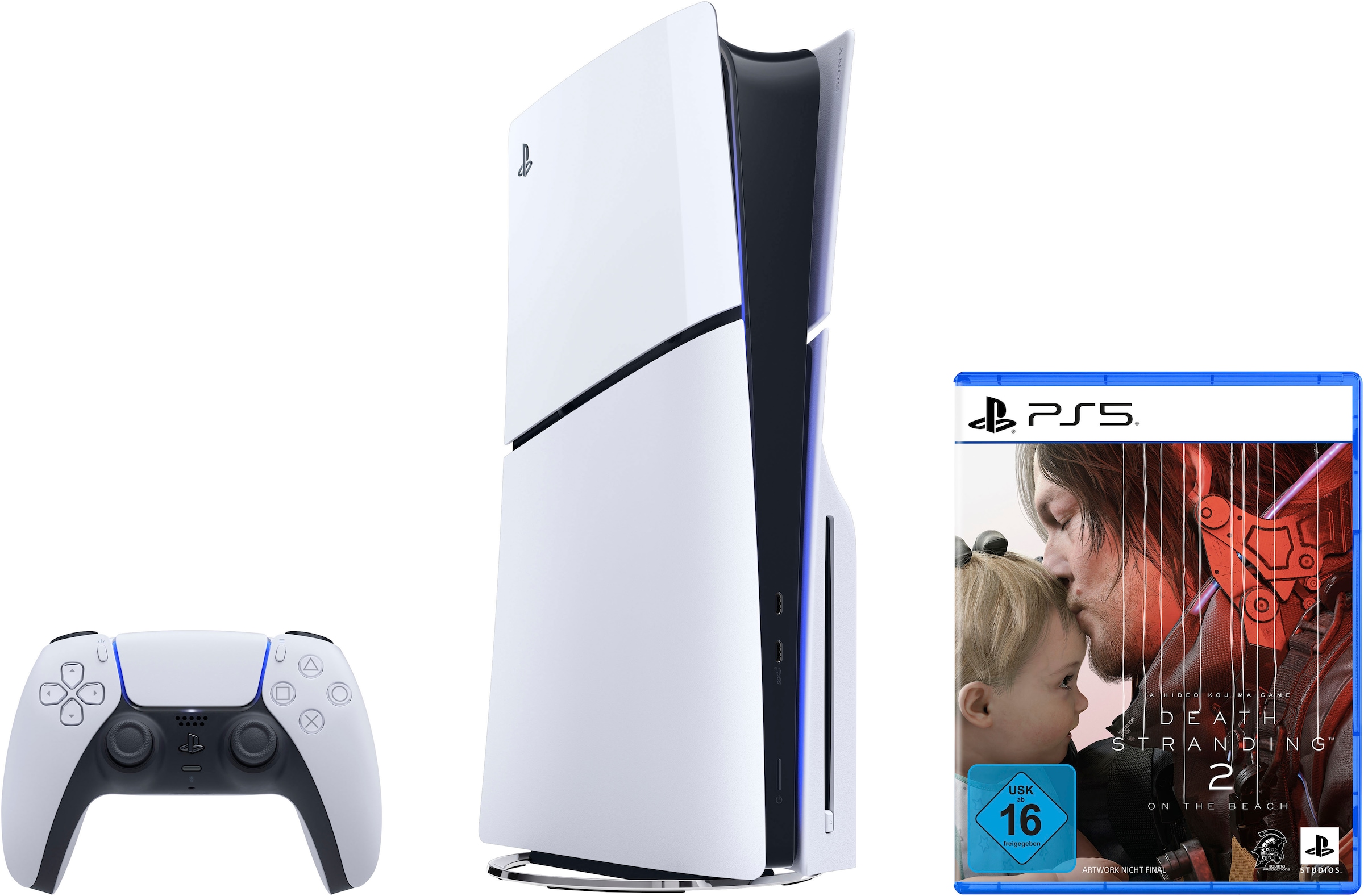 PLAYSTATION 5 Konsolen-Set "PS5 Disk Edition (Slim) + Death Stranding 2: On the Beach", B:21,6cm H:35,8cm T:9,6cmweiß, schwarz, Spielekonsolen