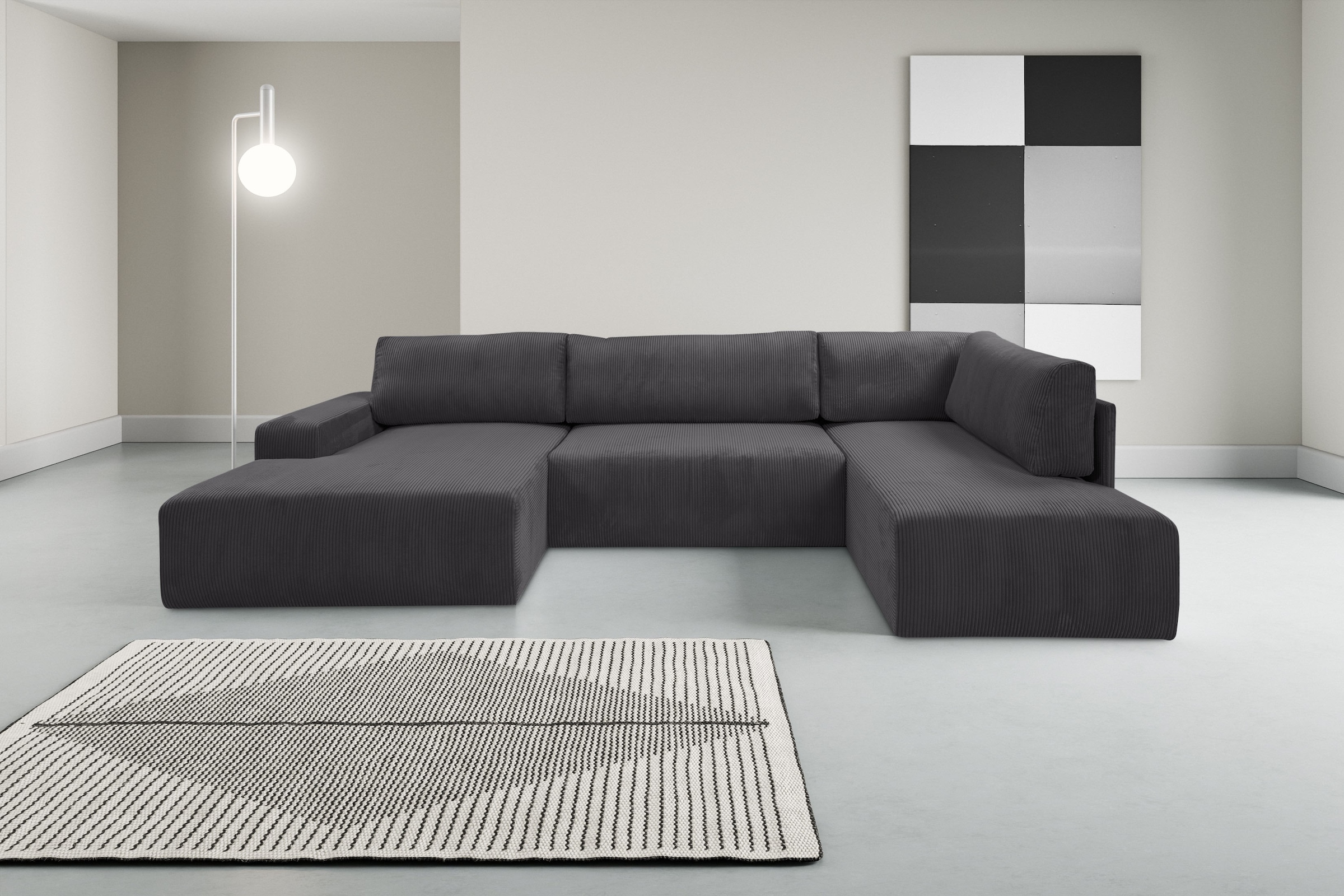 WERK2 Wohnlandschaft "Rotterdam-U, U-Form, in kuschelweichem Cord oder Brei günstig online kaufen