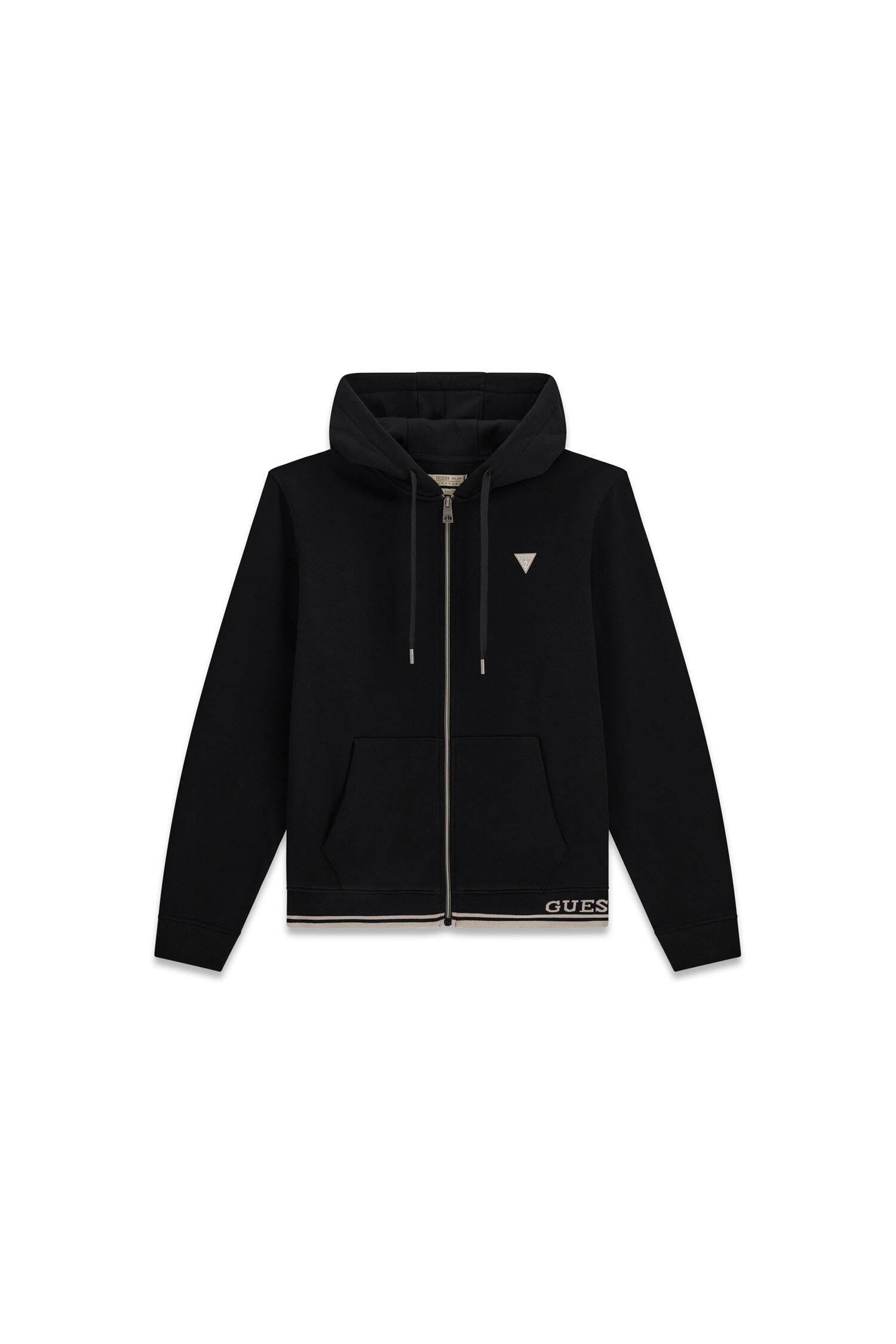 Guess Kapuzensweatjacke Kapuze mit Kordelzug, Regular Fit, Baumwoll-Mix