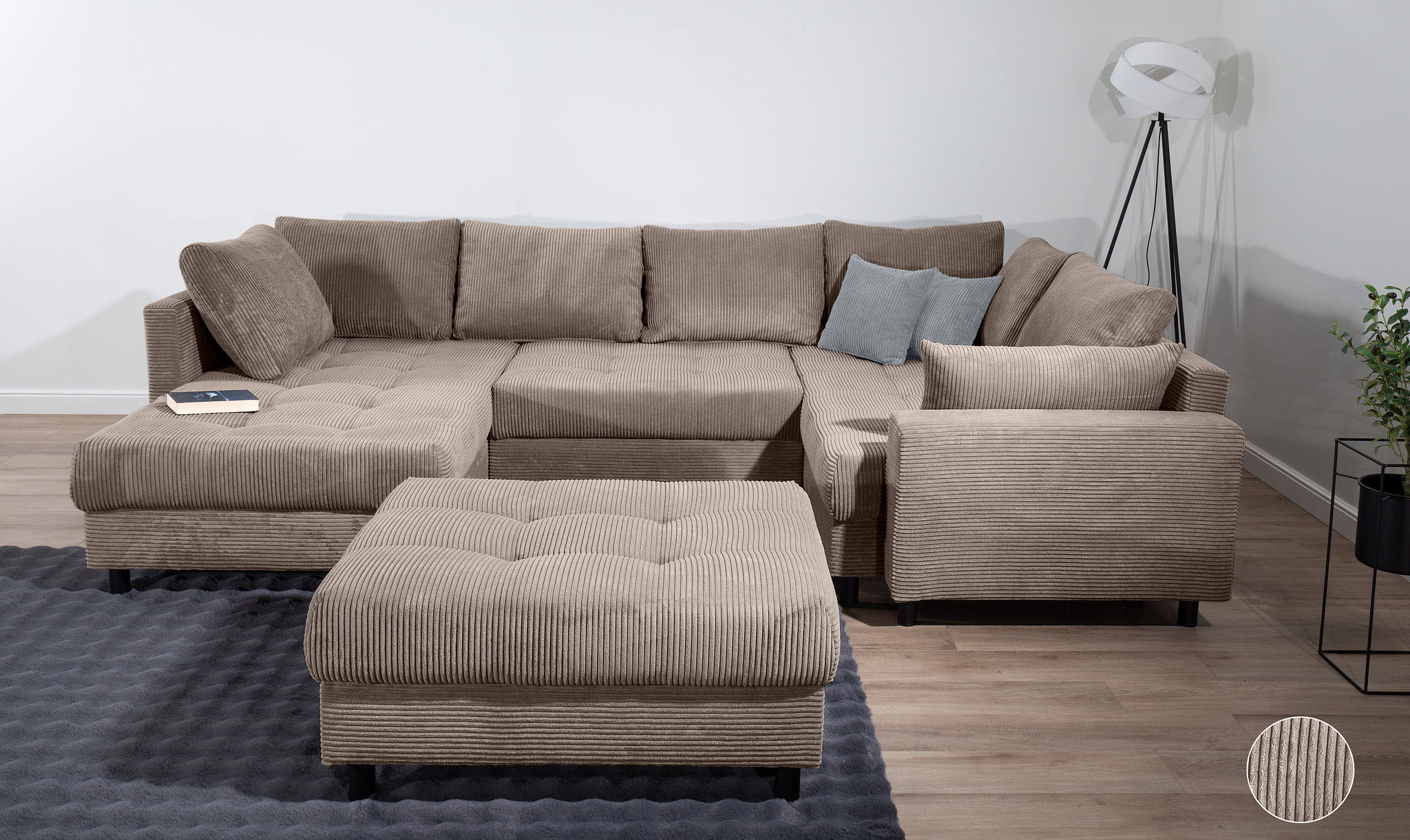 COLLECTION AB Wohnlandschaft "Toni U-Form, B: 298 cm" Set: Sofa & Hocker, 2 Zierkissen, Federkern