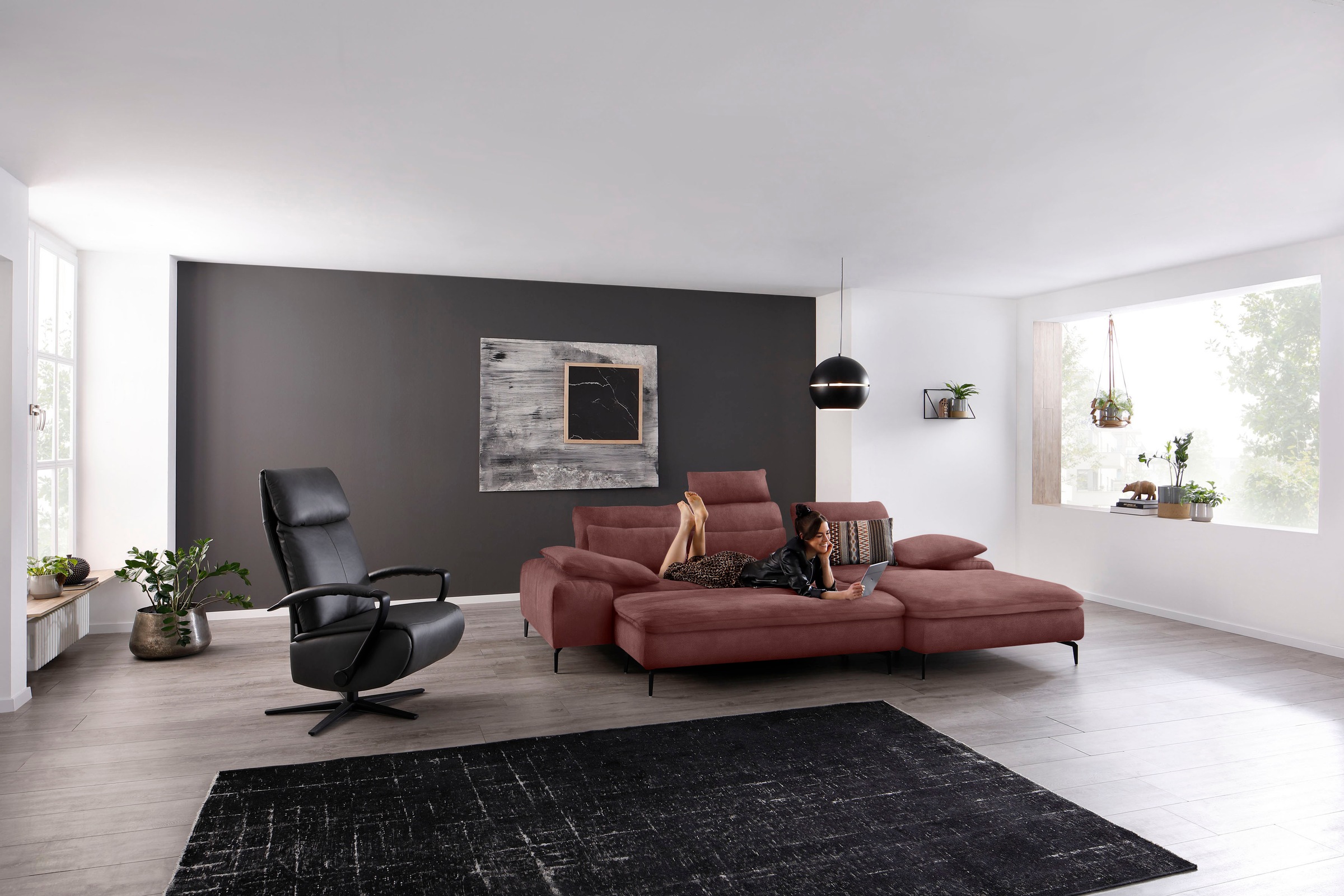 W.SCHILLIG Ecksofa "valentinoo, Designsofa, bequem, elegant und zeitlos, L-Form" inklusive Hocker, mit Sitztiefenverstellung, Breite 299 cm