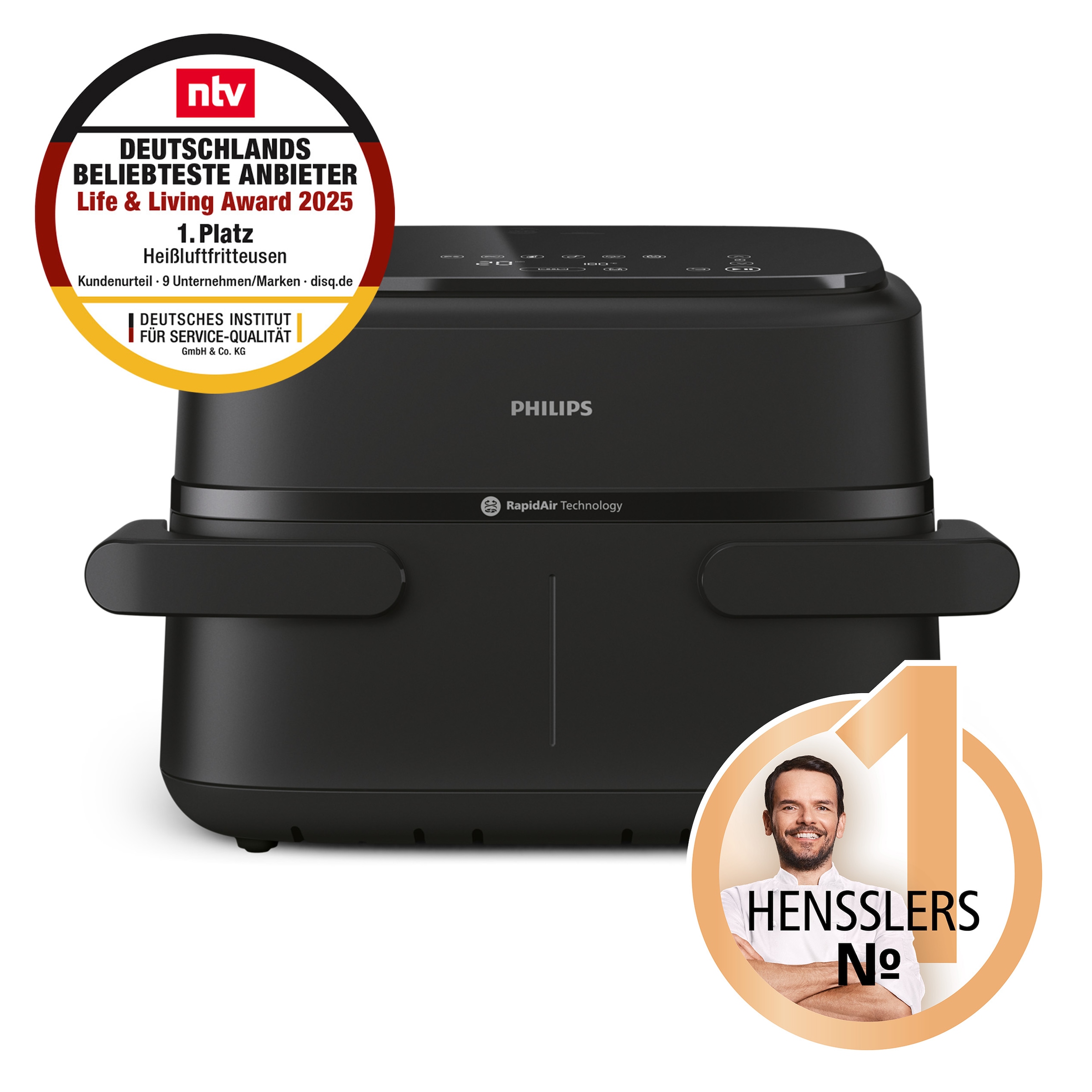 Philips Heißluftfritteuse »Airfryer 1000 Flexible Basket NA150/00, zwei Körbe mit 7.1L«, 2450 W, RapidAir Technologie und 10 Kochfunktionen; Schwarz