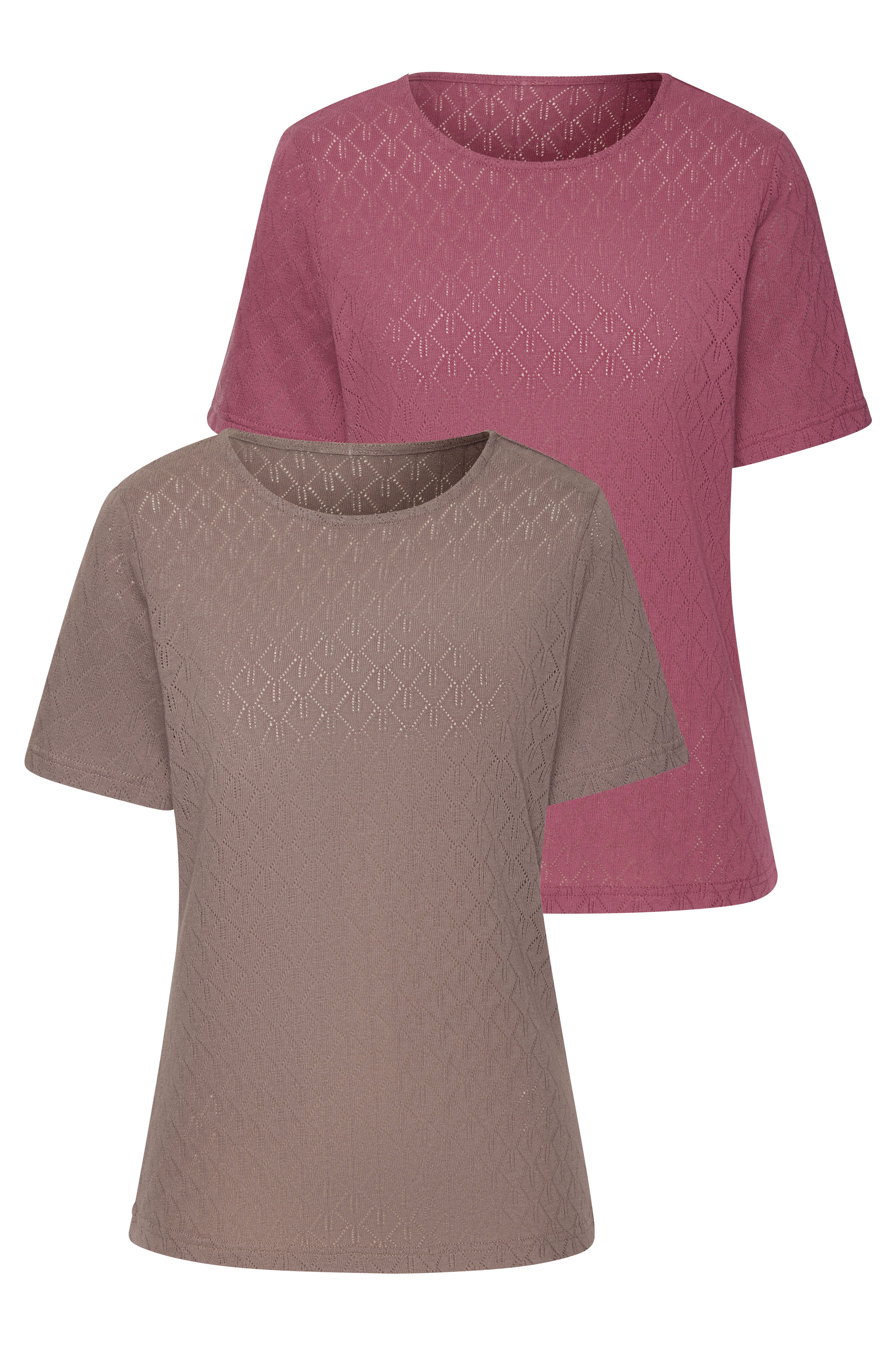 Vivance Kurzarmshirt "mit sommerlichem Ajour-Muster" 2er-Pack, aus luftiger Baumwoll-Qualität