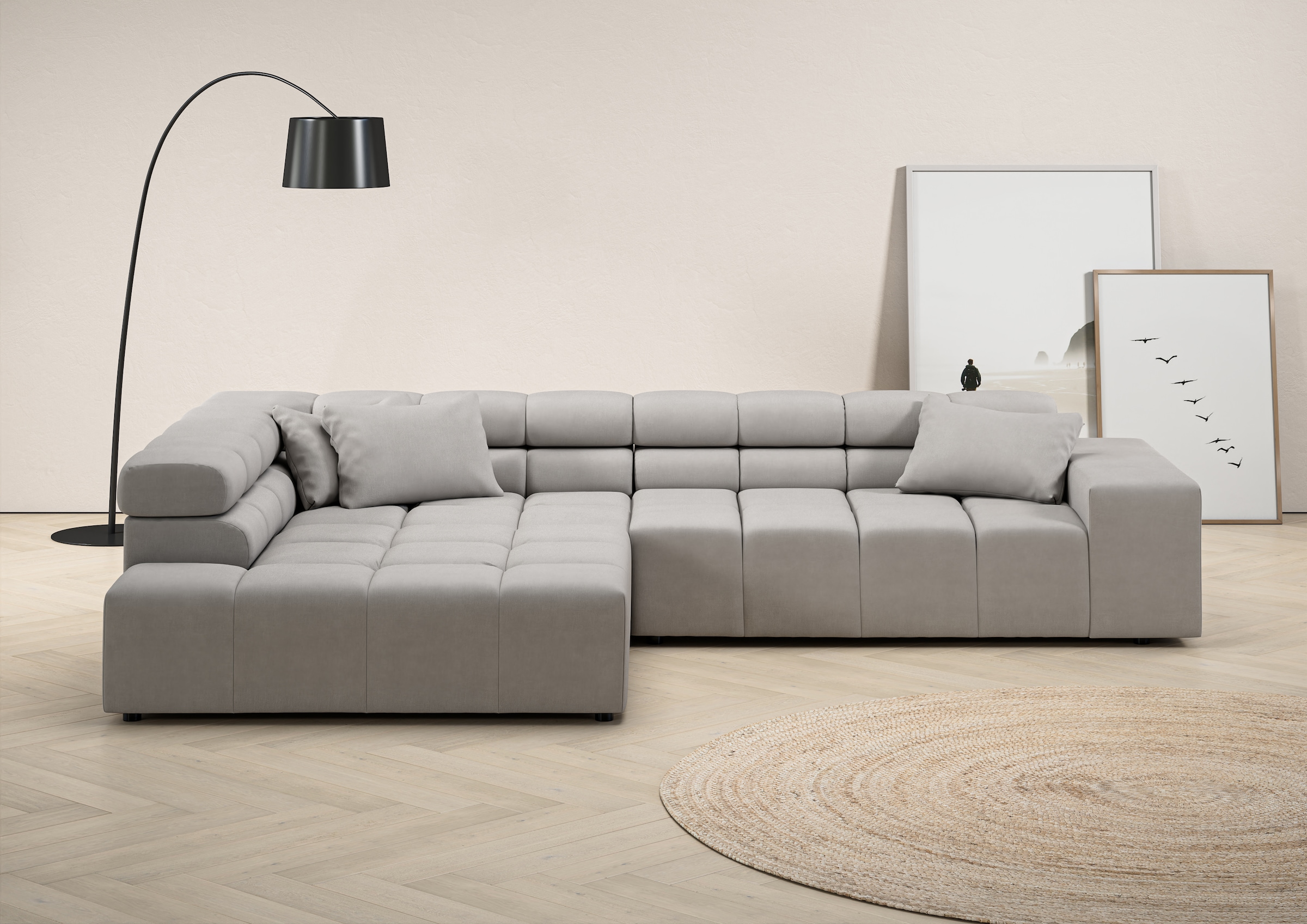 INOSIGN Ecksofa »Ancona incl. Kopfteilverstellung, Zierkissen Breite 319cm, L-Form«, wahlweise motorische Sitztiefenverstellung, auch in Cord + Easy Care