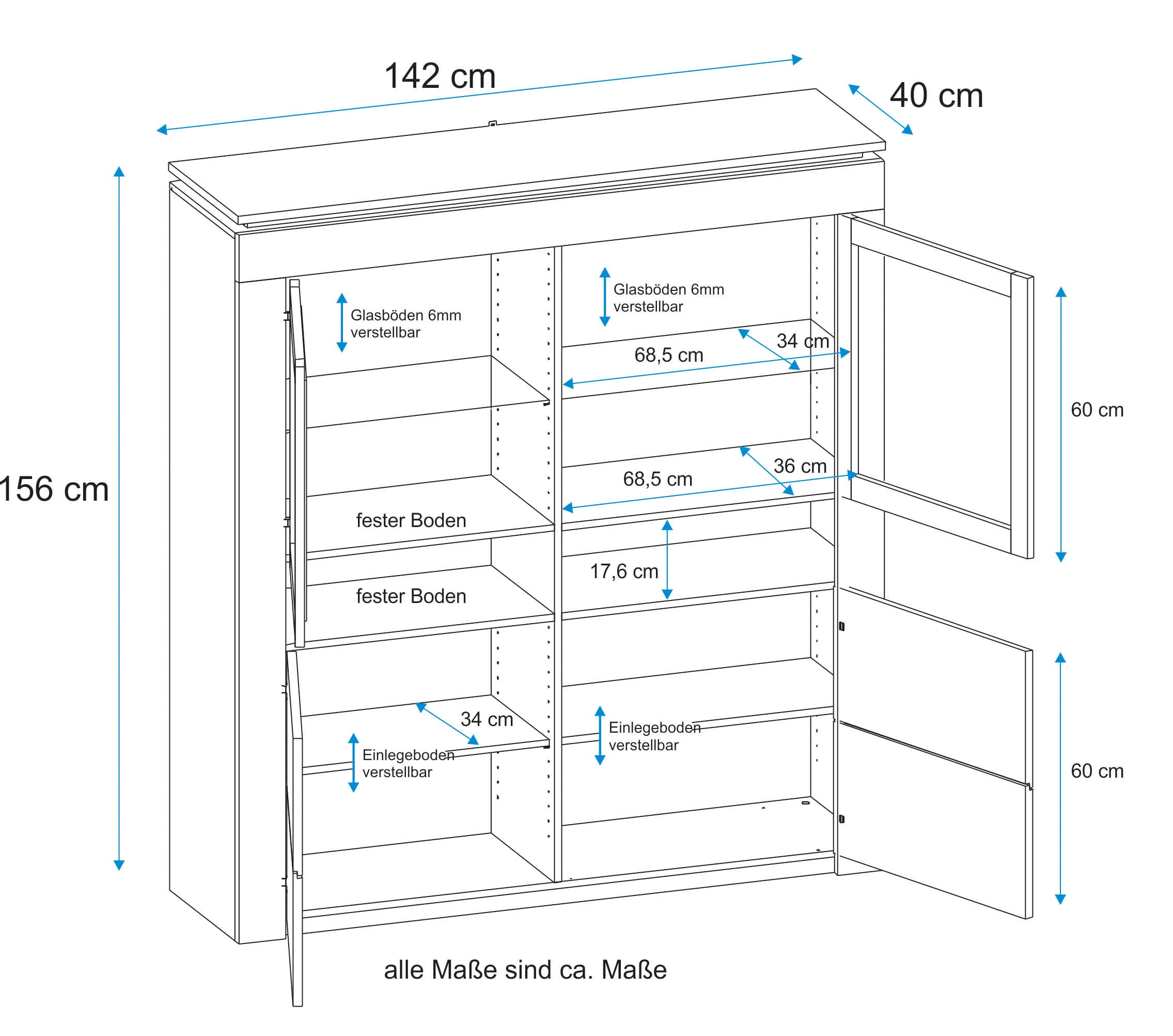 VOGL Möbelfabrik Vitrine, Höhe 158 cm