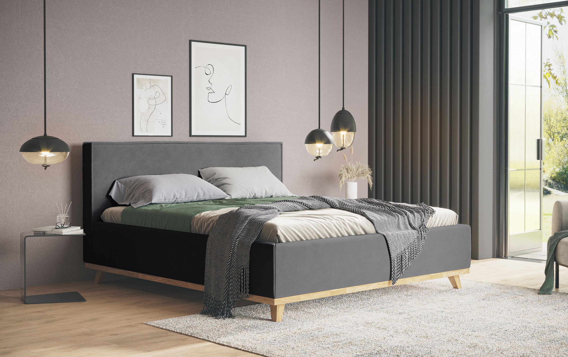 Polsterbett COTTA, B:191cm H:112cm L:222cmschwarz, Betten, "MILLI I wahlweise mit Bettkasten", erhältlich in den Größen 160x200cm & 180x200cm