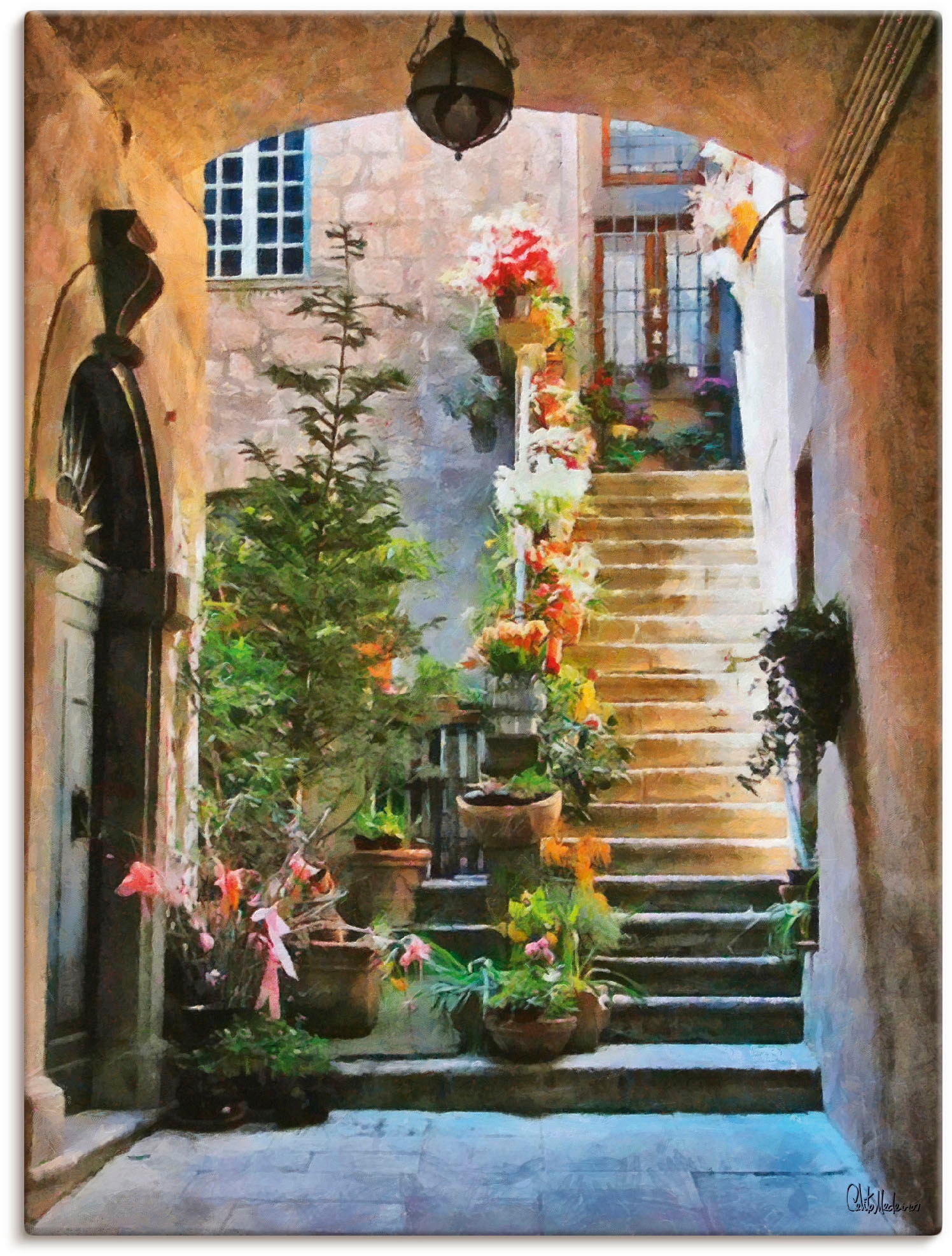 Artland Wandbild "Treppe mit Blumen" Elemente der Architektur 1 Stk. tlg. a günstig online kaufen
