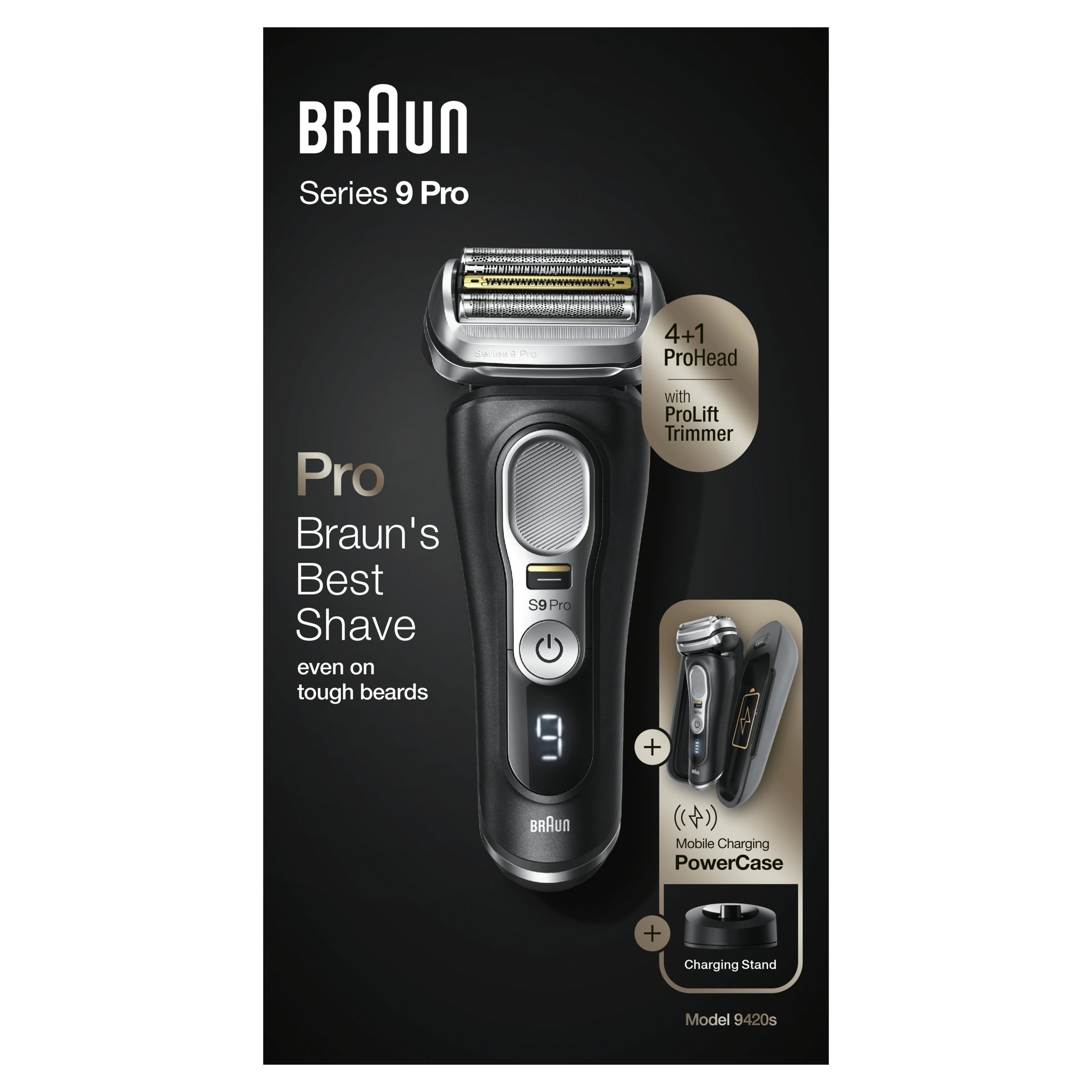 Braun Elektrorasierer »Series 9 Pro- 9420s«, 1 St. Aufsätze, Scherkopf mit ProLift Trimmer, PowerCase mit 60 Min. Laufzeit, Wet&Dry