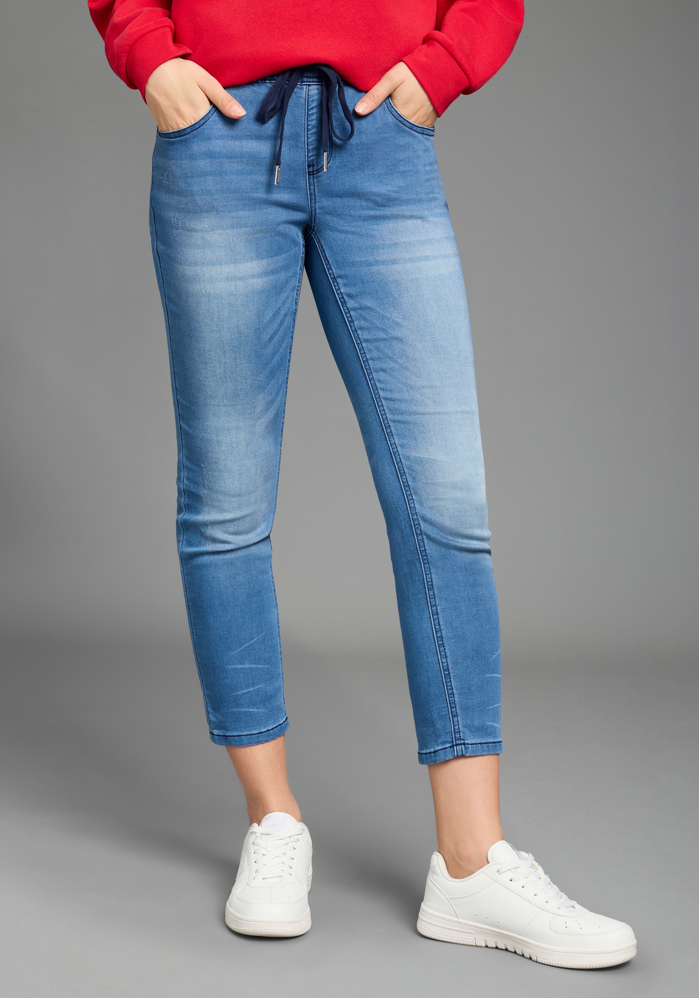 KangaROOS Jogg Pants "7/8 JOGG-DENIM", weites Bein, mit Used-Waschung, hohe günstig online kaufen