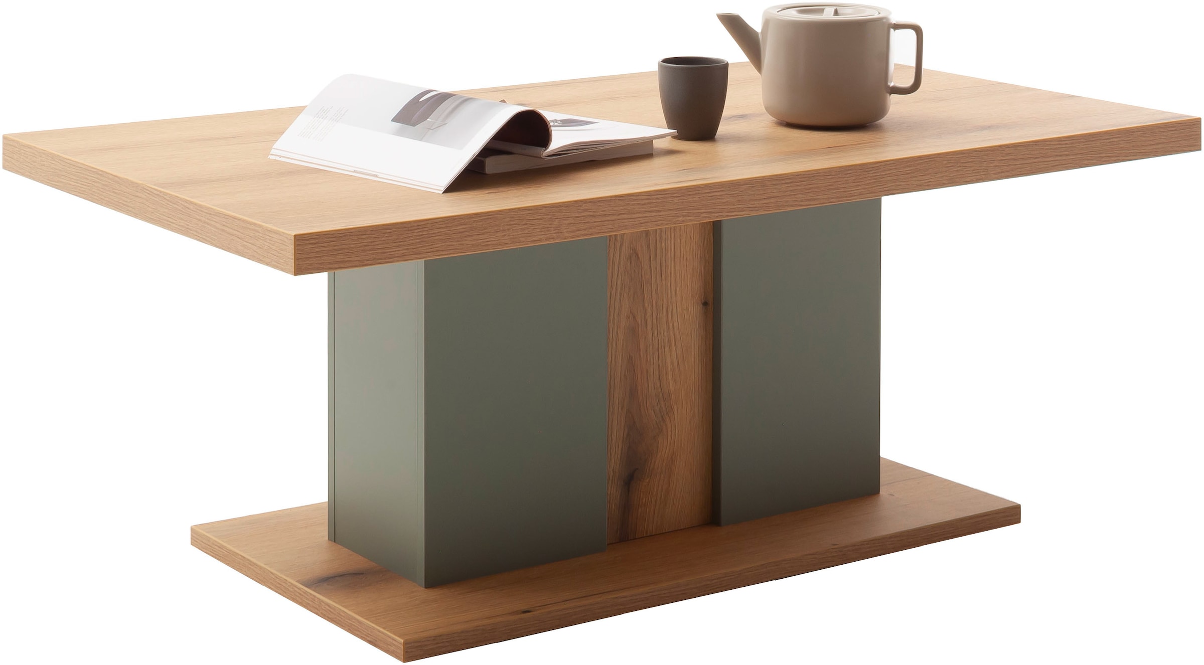 MCA furniture Couchtisch »Moniz Couchtisch mit Bodenplatte«, (1 St.), Wohnzimmertisch,Eiche,Salbeigrün,mit Säule,belastbar 50kg,Breite 115cm