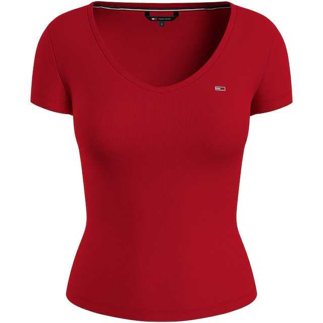 Tommy Jeans T-Shirt »Slim Essential Rib V-Neck Rippshirt«, mit  Logostickerei kaufen | BAUR
