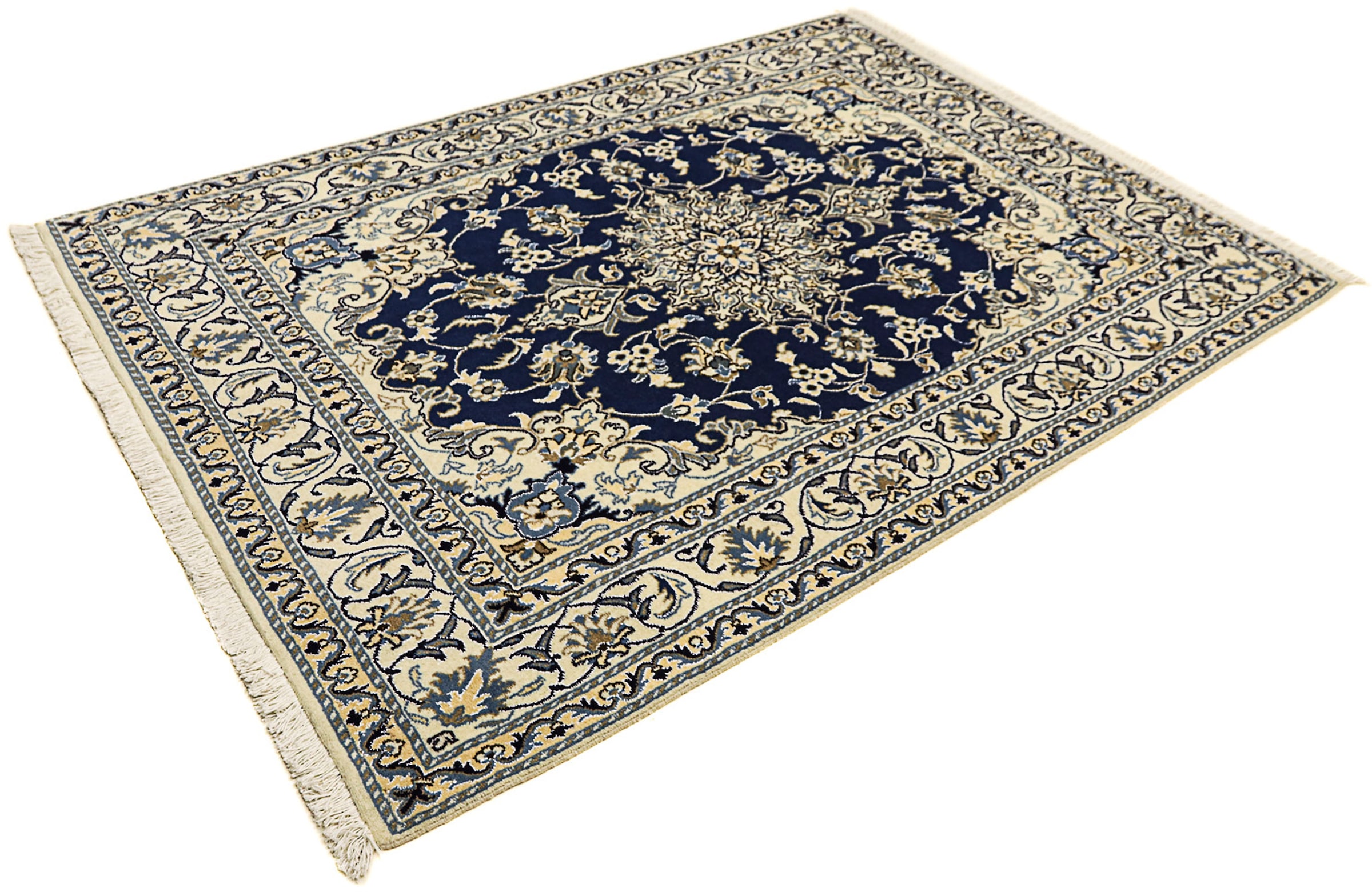 morgenland Orientteppich "Perser - Nain - 202 x 142 cm - dunkelblau", rechteckig, 12 mm Höhe, Wohnzimmer, Handgeknüpft, 