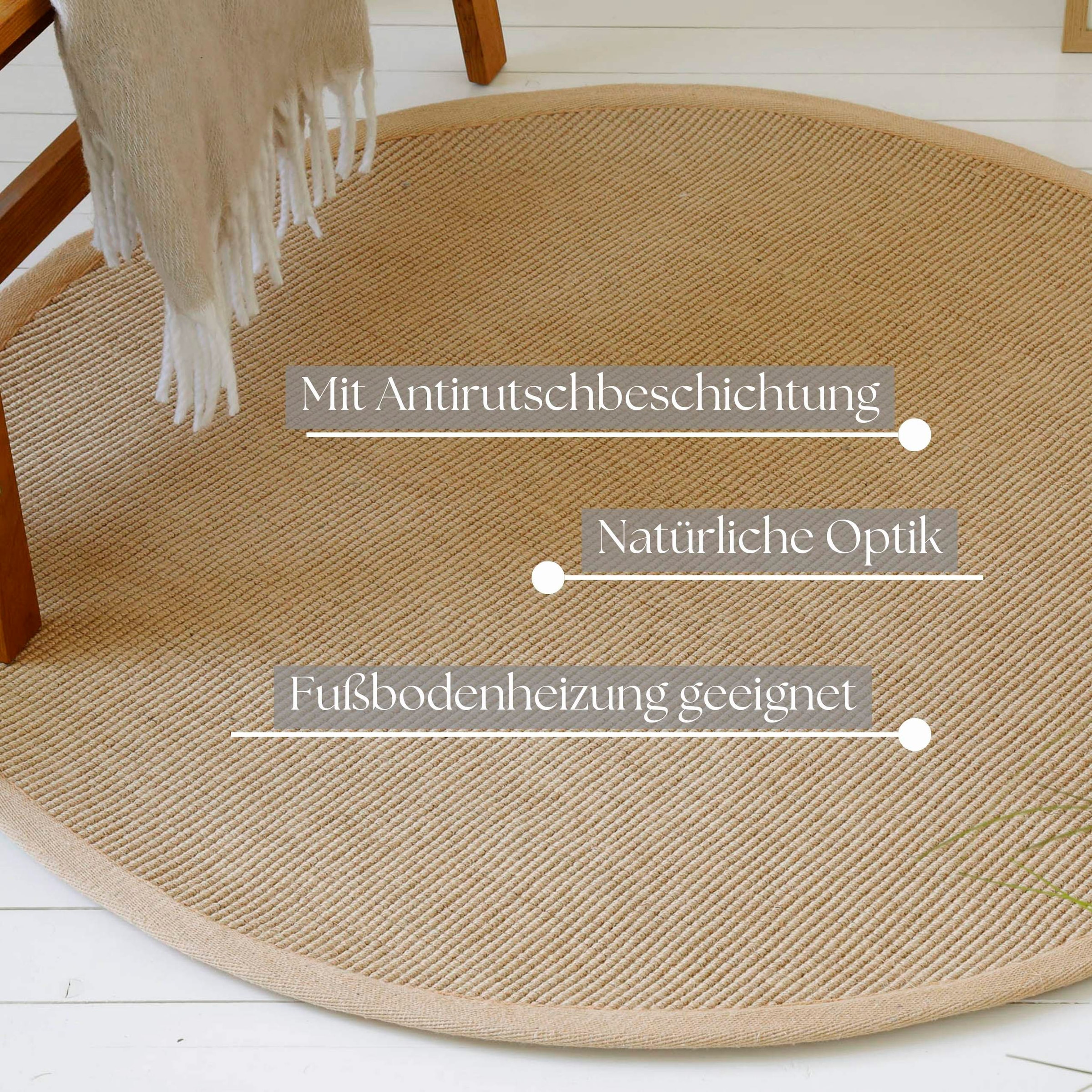 my home Teppich »Liora«, rund, 5 mm Höhe, Flachgewebe, Jute in Sisal Optik, Esszimmer, Flur, uni farben