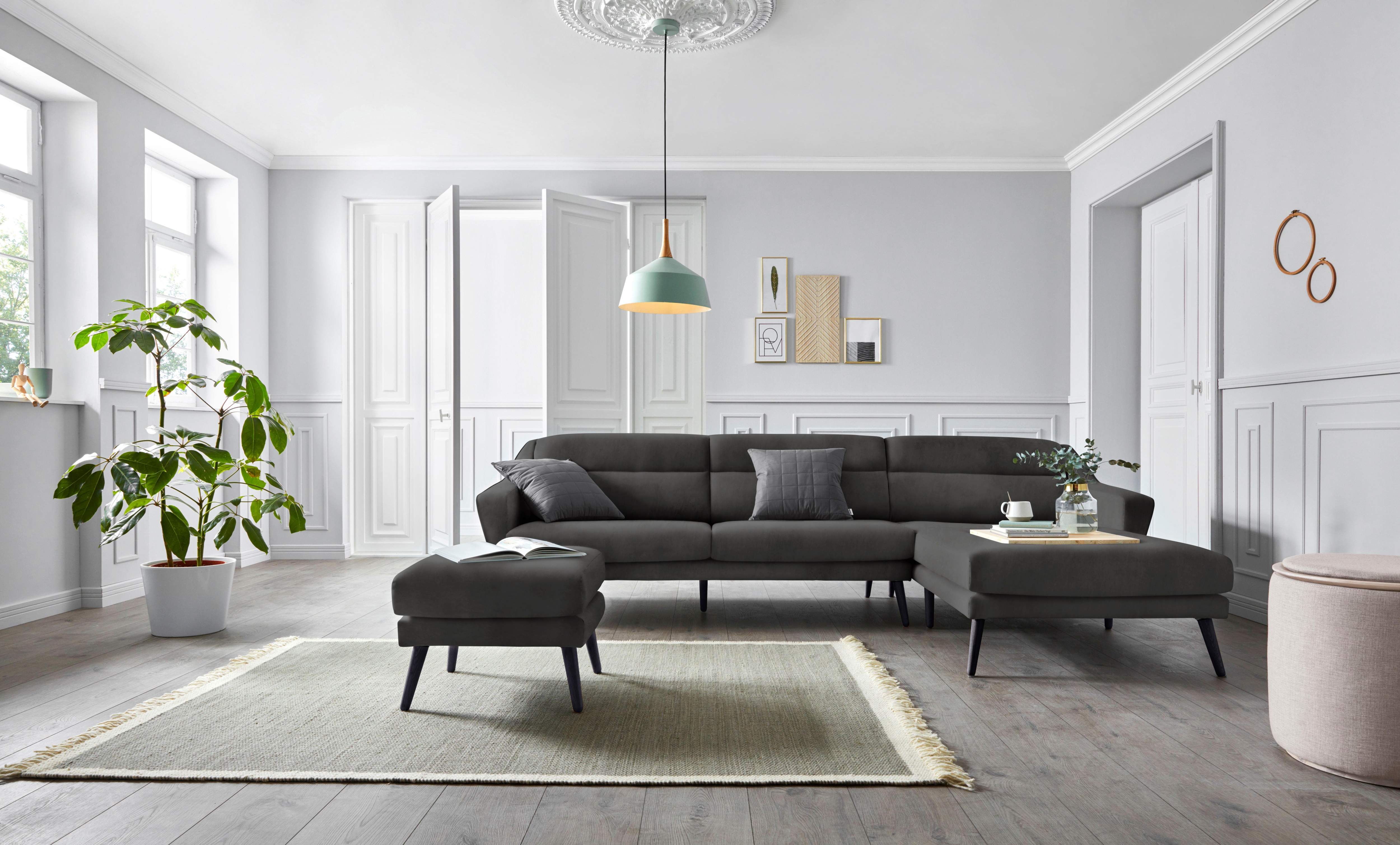 OTTO home Ecksofa "Bille L-Form" mit Naht im Rückenkissen und Beinen aus Eichenholz