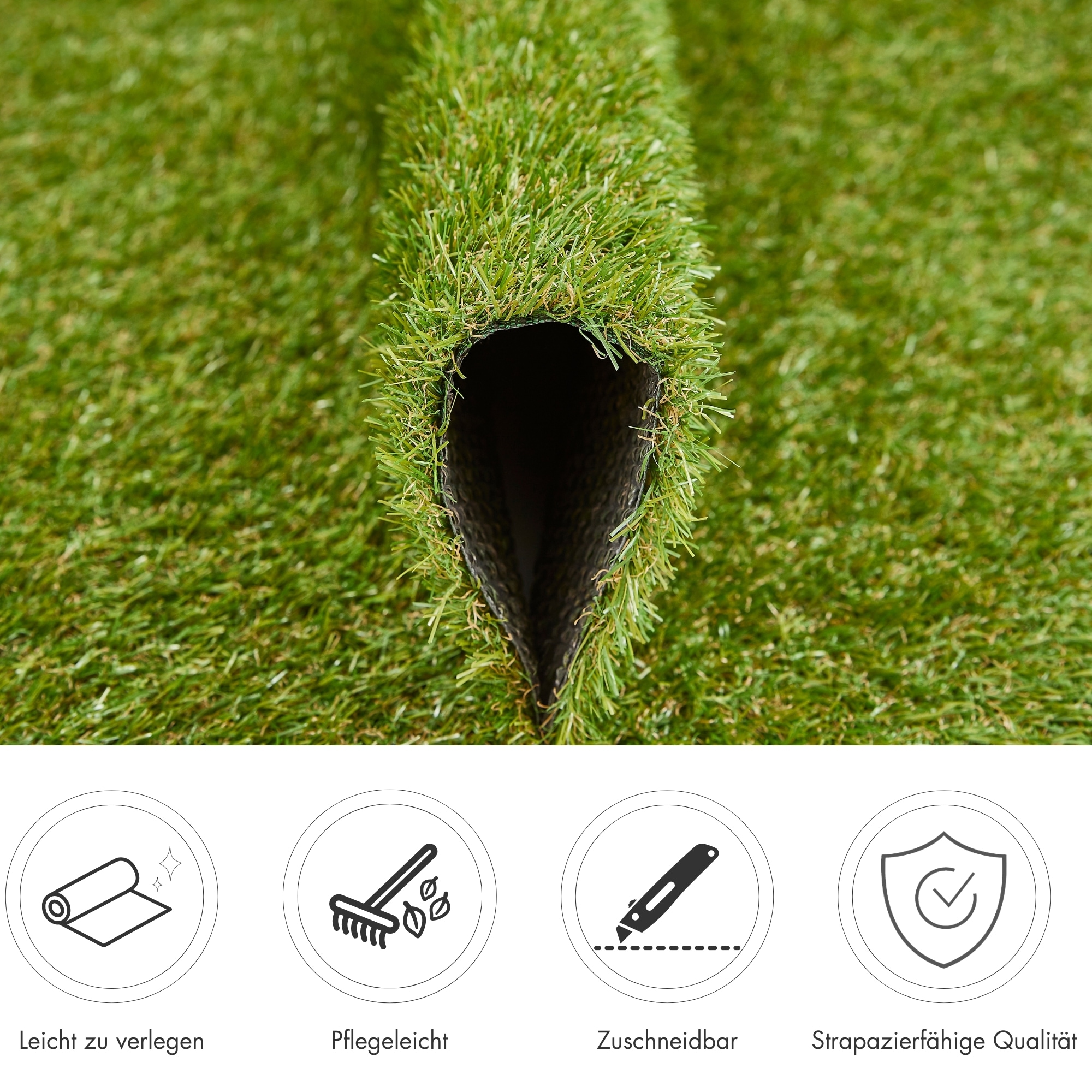 Andiamo Kunstrasen »Rasenteppich Jever« rechteckig 20 mm Höhe natürliche Optik, mit Drainagefunktion, für Balkon, Terrasse & Garten