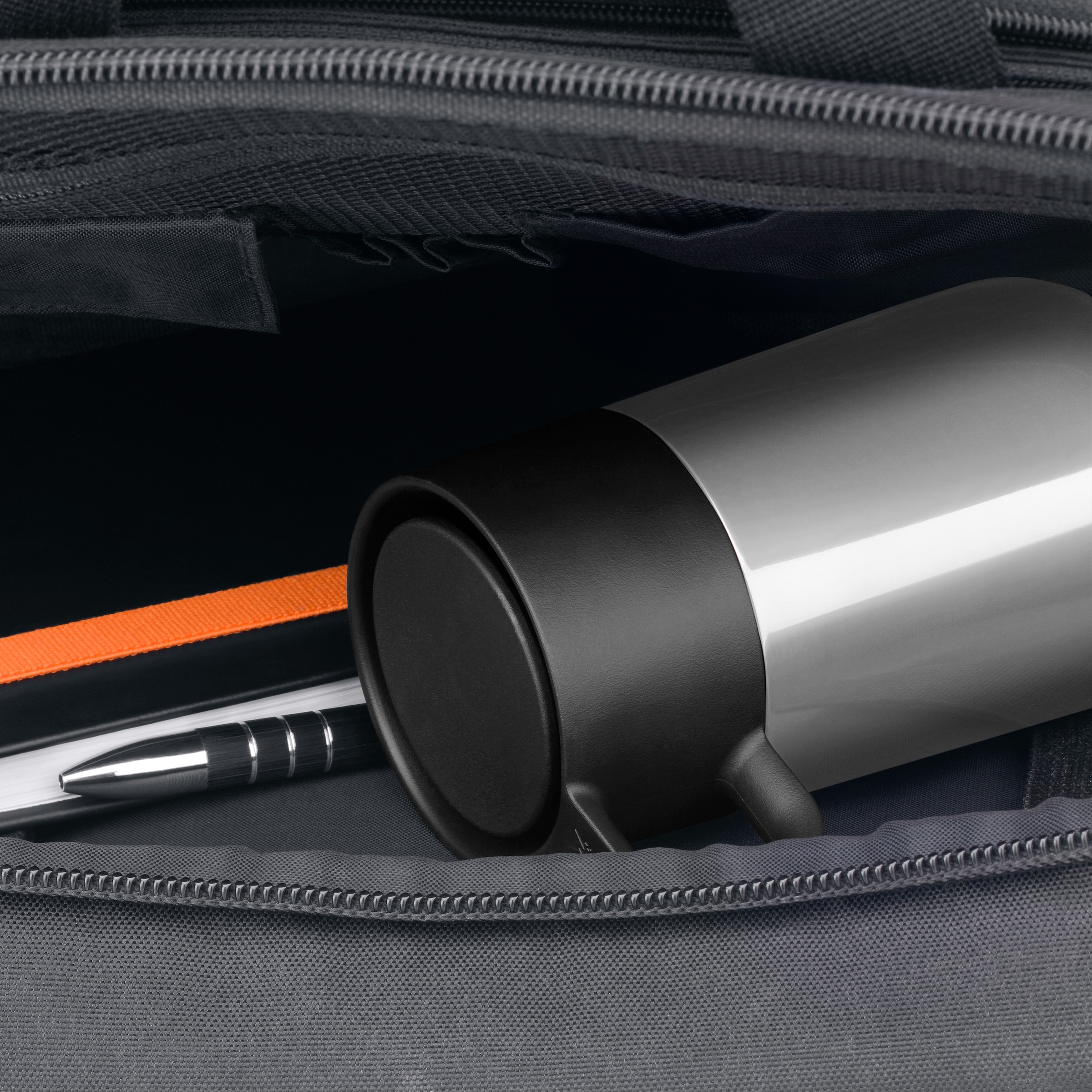 WMF Thermobecher »Impulse Travel Mug«, (1 tlg.), doppelwandiger Edelstahl, geringe Höhe, 360°-Trinköffnung